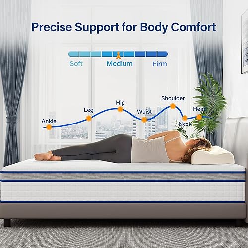 Miniatura 7 de LAZYCAT Colchón híbrido tamaño King de 10 pulgadas en caja, espuma viscoelástica de gel con bobina de bolsillo envuelta individualmente, sensación