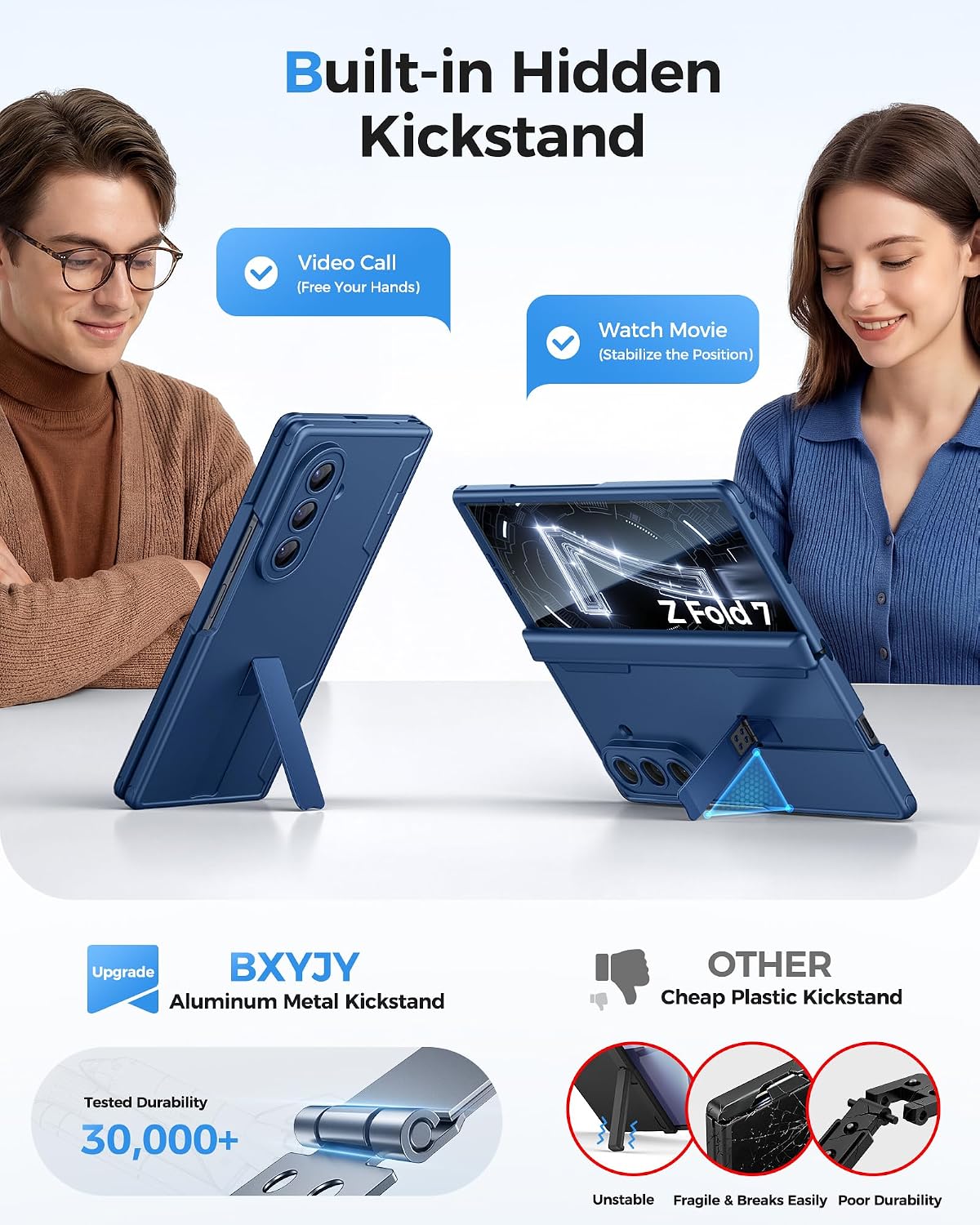 for Samsung Galaxy Z Fold 7 Case with Stand, Compatible with MagSafe, Blue | Hinge Protection, Front Screen Protector, Thin, Rugged, Heavy Duty Full Protective Men Women Phone Cover for Galaxy Z Fold 7 thumbnail