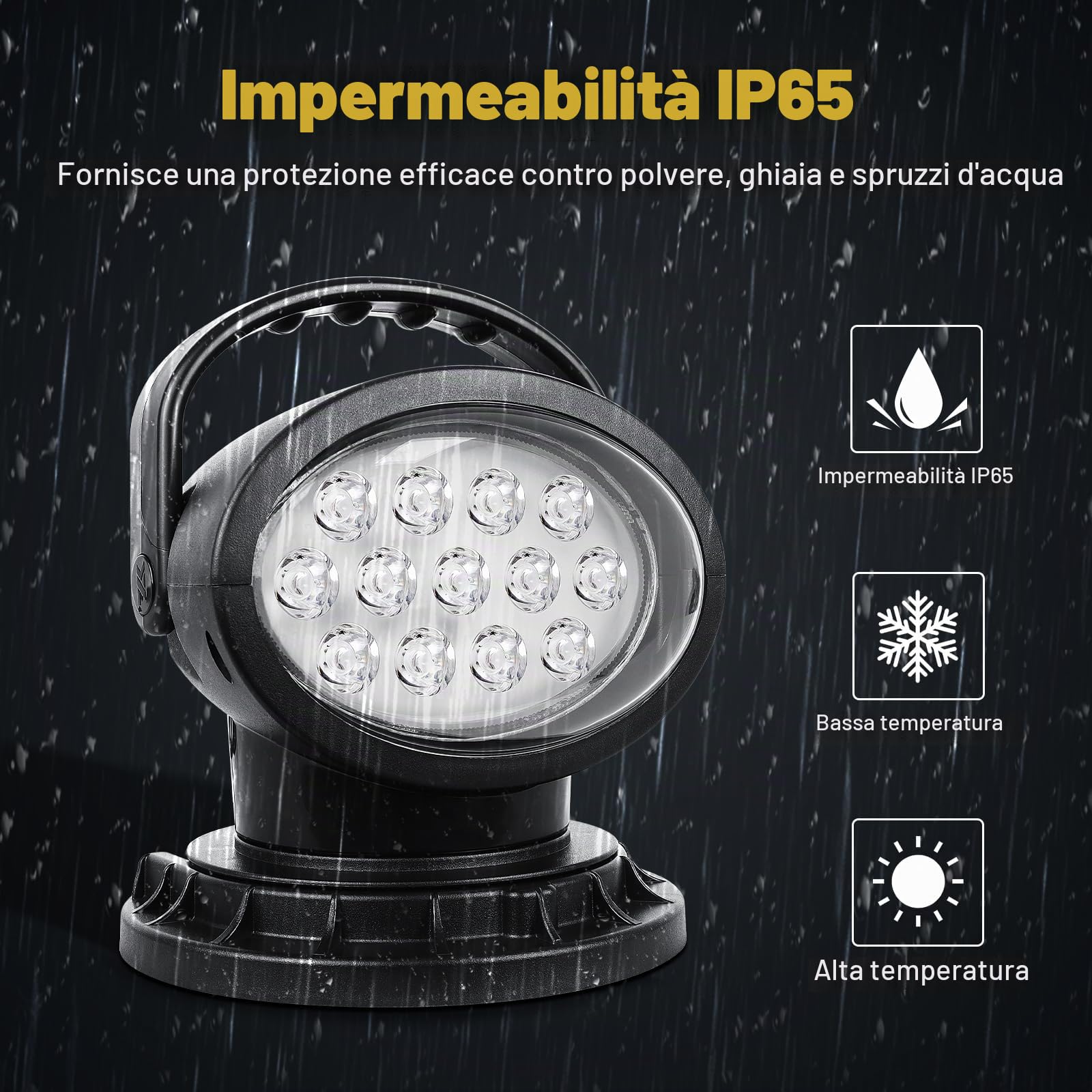 SKYWORLD 8 pollici 20 cm 38W Emergenza Faro da ricerca Led | Spot Luce da Lavoro Telecomandato con Base Magnetico, Rotazione 360° per Auto Fuoristrada Camion SUV 4x4 Barca, Impermeabile