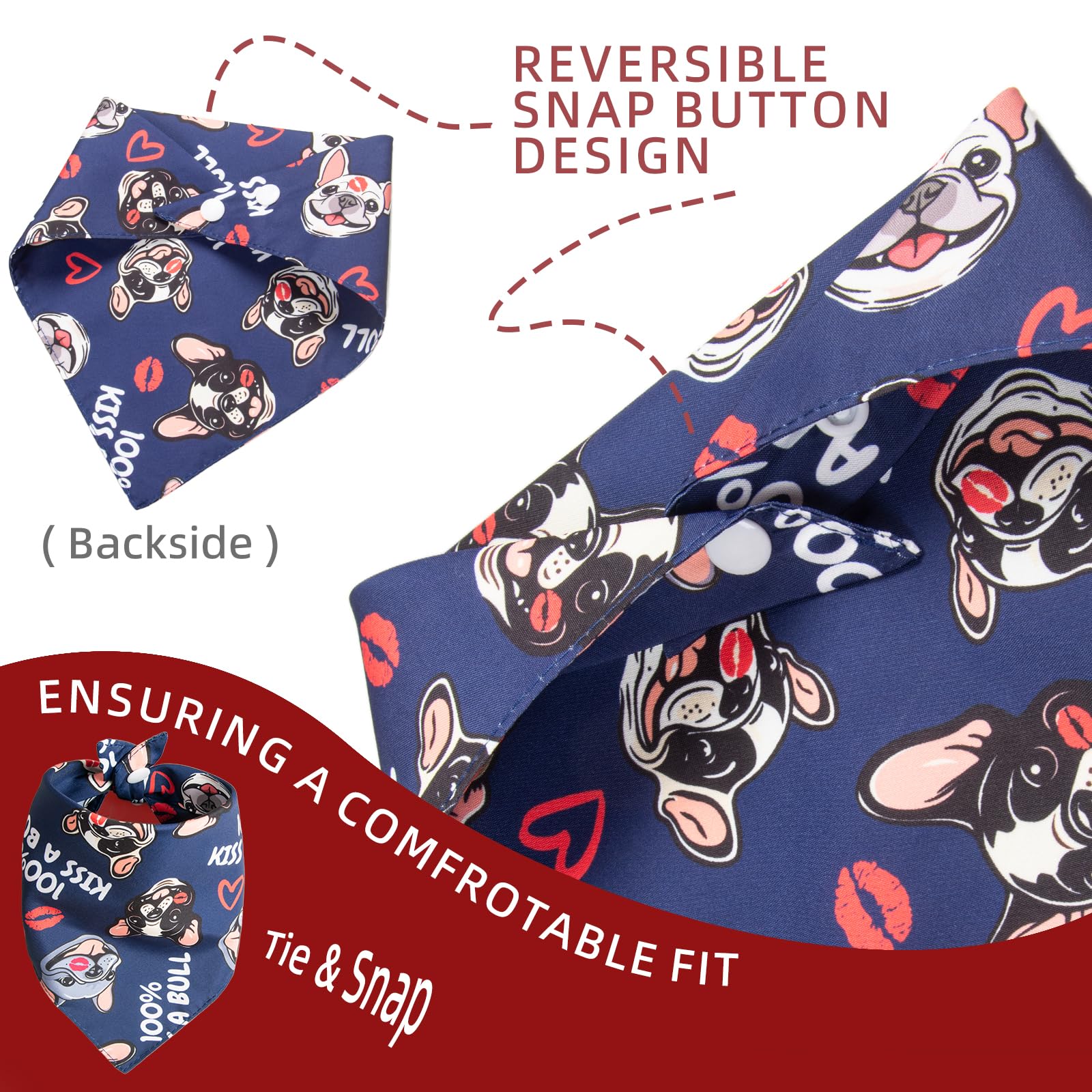 Bandana per cani San Valentino bulldog francese Kiss A Bull taglia media grande 13-34 kg
