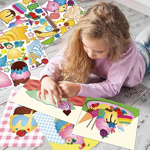 Miniatura 6 de Pajean 24 hojas de calcomanías para hacer tus propias calcomanías para juegos de fiesta de helados, mezcla y combinación, calcomanías de postre para