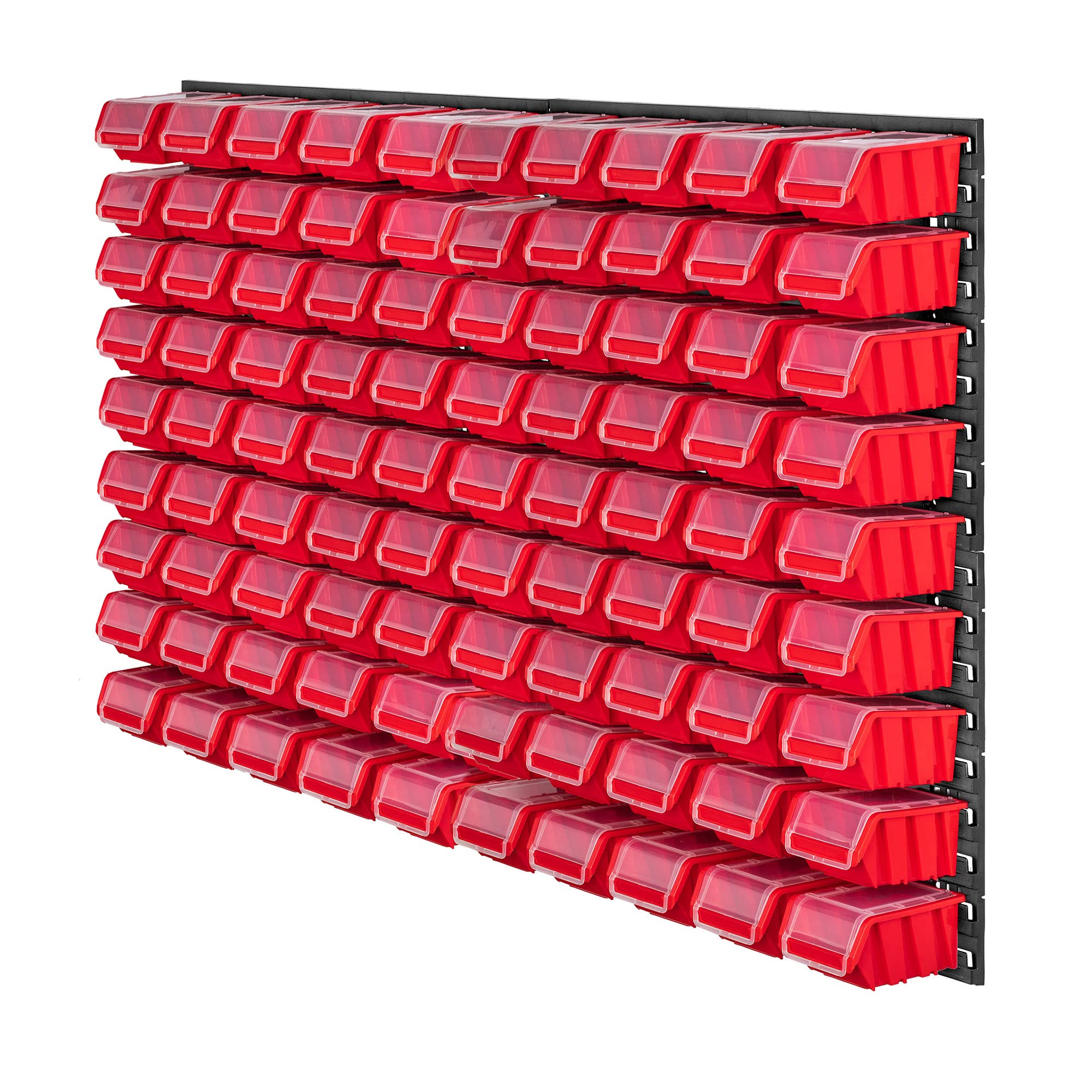 KADAX Werkstattwandregal, 116x78cm Lagersystem aus robustem Kunststoff, UV-Resistentes Werkstattregal, Erweiterbare Wandplatten, Schüttenregal für Garage, (Rot, 90 tlg.)