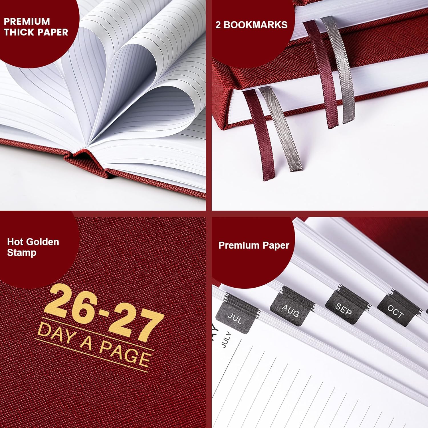 2026-2027 Diary - Diary Full Page Per Day, Daily Planner 2026-2027, Jul. 2026 - Jun. 2027, 5.8" x 8.4", Agenda for 365 Days - Hardcover Red