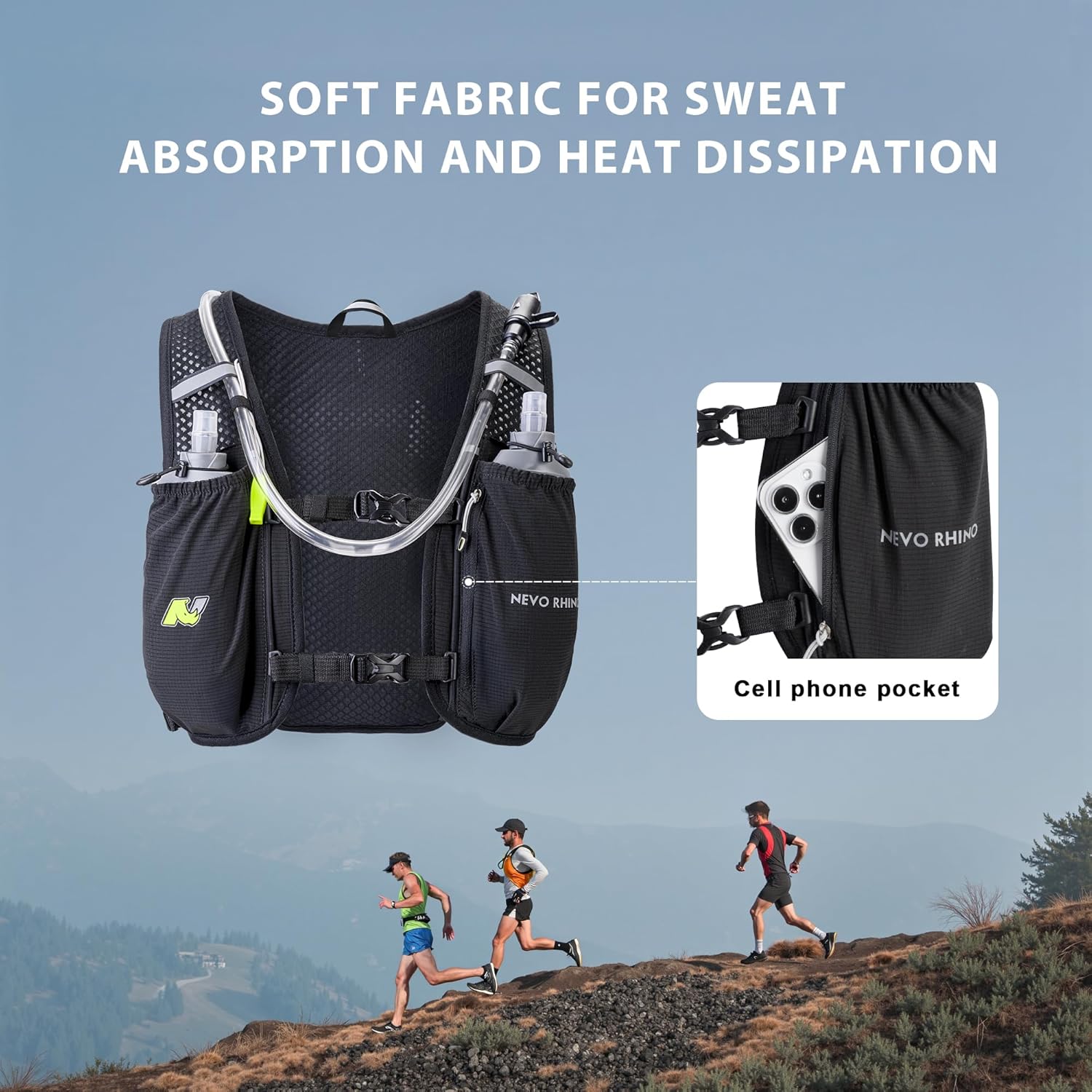 N NEVO RHINO Running Vest, Lightweight Hydration Vest, Insulated Water Backpack with 1.5L Water Bladder for Hiking, Trail, Running,Marathons,Cycling - Image 3