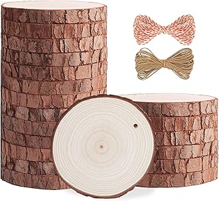5ARTH, 20 dischi in legno naturale, da 9-10 cm, kit di dischi in legno non finito preforato, cerchi in legno per progetti artistici e ornamenti natalizi fai da te