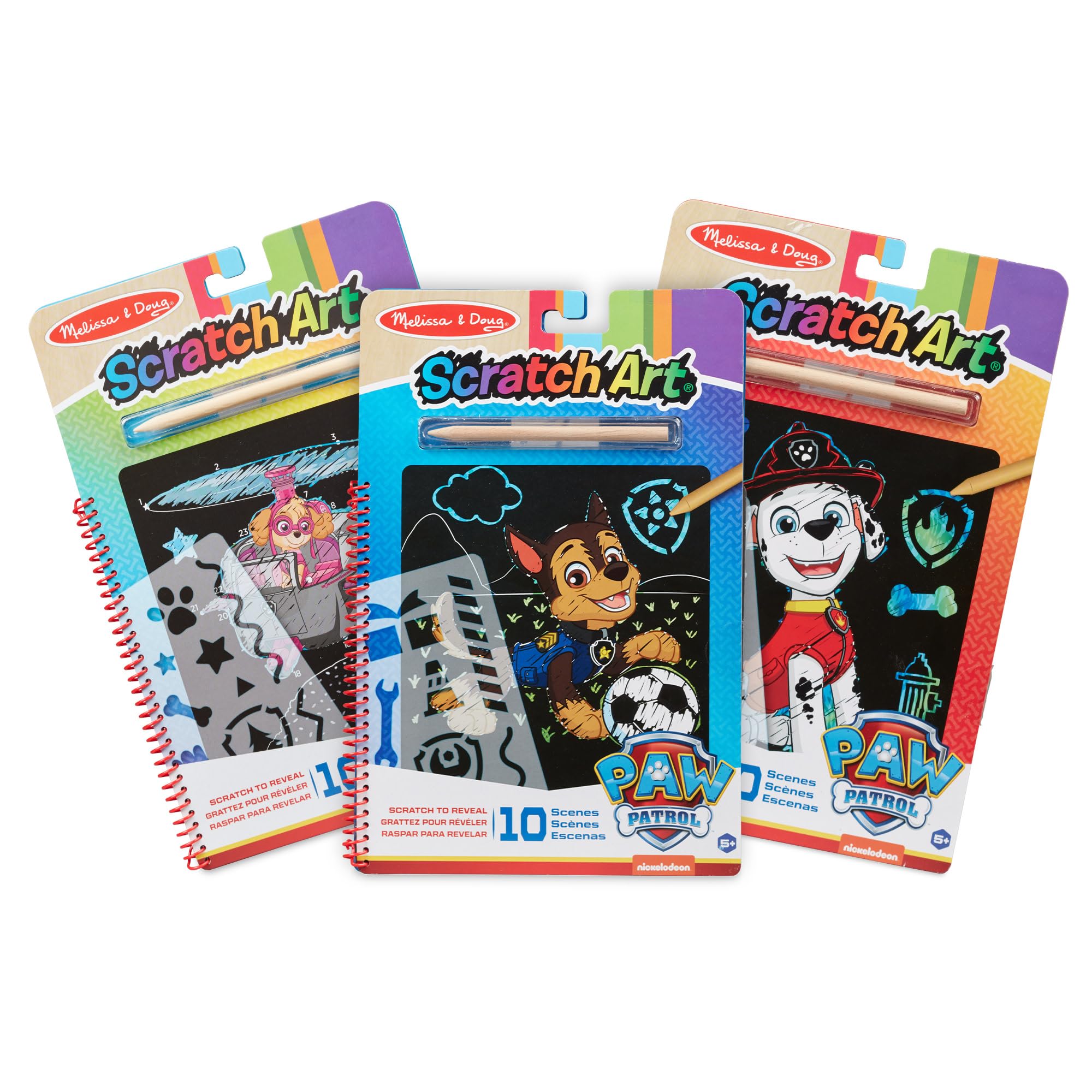 Melissa & Doug PAW Patrol Scratch Art 3-Pack - Chase, Skye, Marshall Color Reveal Travel Activity Pads - Reverse