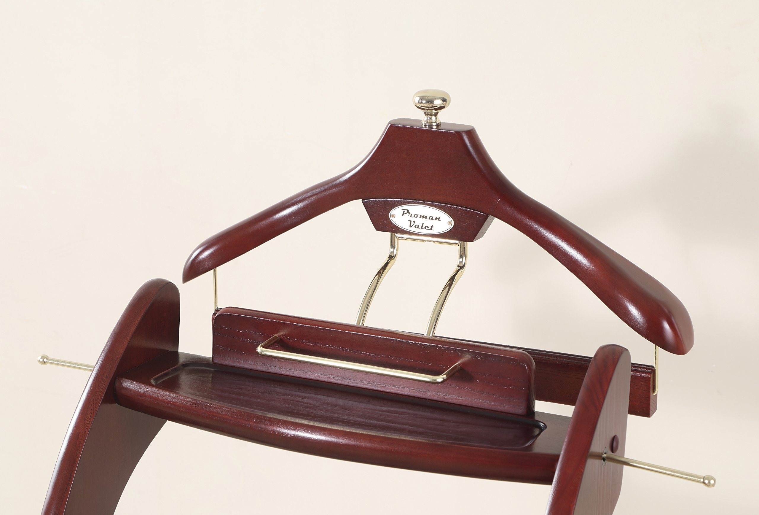 Proman Products Windsor Signature Valet Stand VL16158 with Tray Detachable Contour Hanger Trouser Bar Tie Rack 13.5 W x 16.5 D x 45 H Dark Mahogany product thumbnail 5