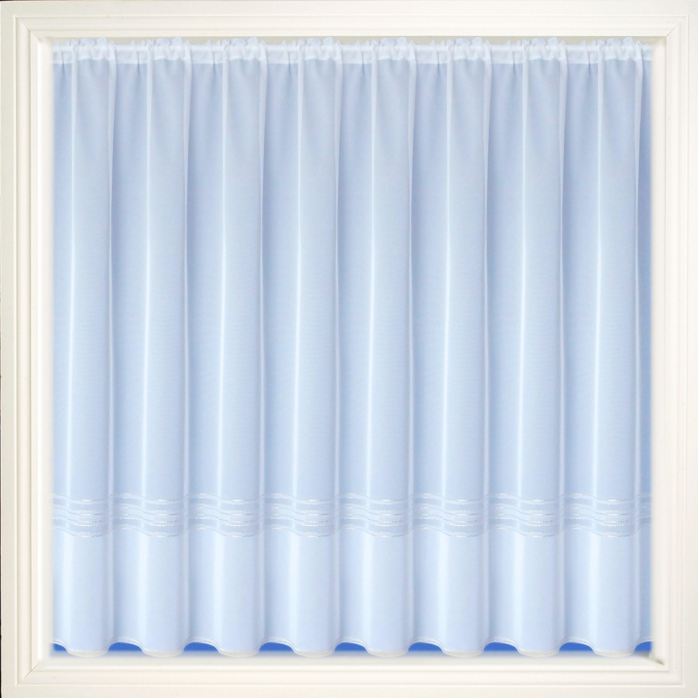 Maple Textile Plain White Modern Net Voile Curtain with Contrasting Silver Stripe SOLD BY THE METRE (42"(105) cm Drop)