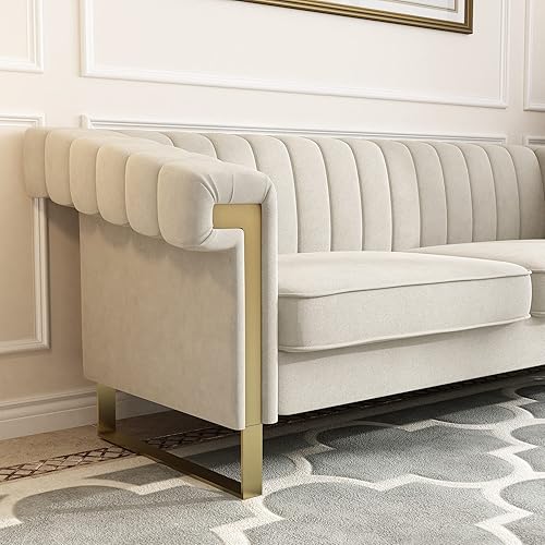 Miniatura 37 de Sofá Chesterfield de terciopelo de 83 pulgadas, moderno sofá biplaza de mediados de siglo para sala de estar y apartamento (P81-caqui cracker)