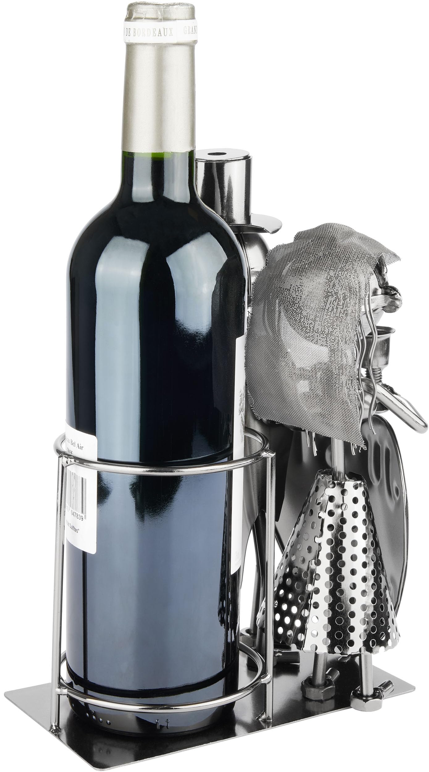 Brubaker Stojak na wino Just Married Para Młoda - Metalowa rzeźba Uchwyt na butelkę dla nowożeńców - Prezent na wino na ślub - stojak na wino z kartą podarunkową