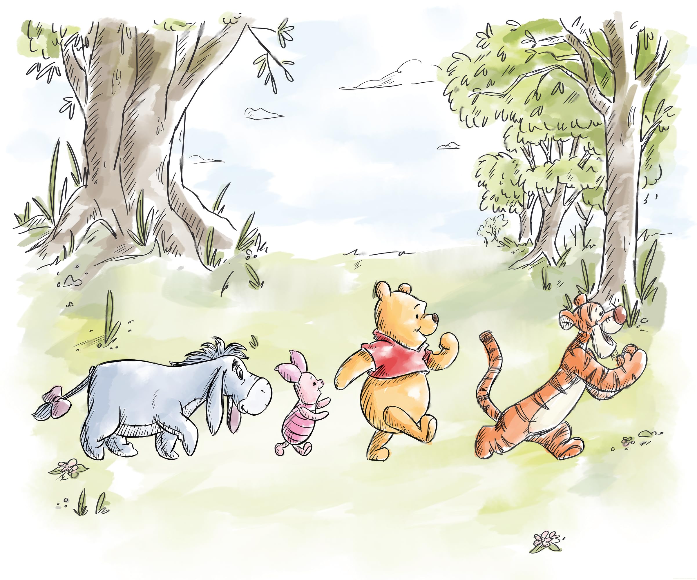 Komar Non-Woven Photo Wallpaper Disney Winnie The Pooh Walk Together Size 300 x 250 cm Children's Wallpaper Children's Wallpaper - Image 2