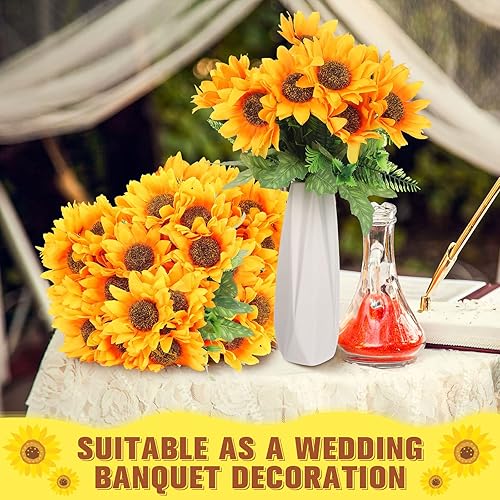 Miniatura 7 de Roshtia 30 racimos de flores artificiales de girasol, cada una con 7 cabezas, 11.8 pulgadas de alto para novia de seda, centros de mesa de