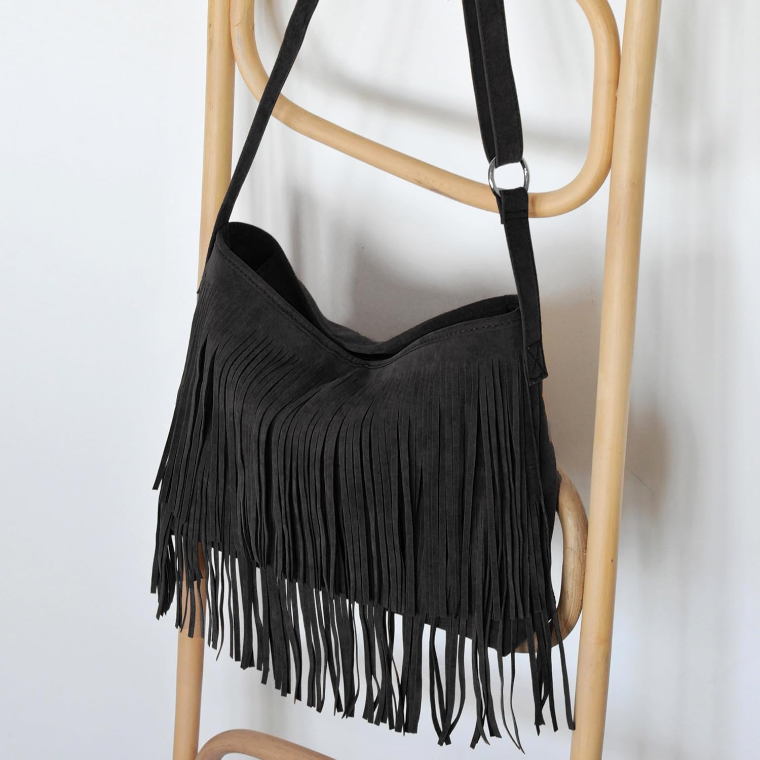 HOXIS Tassel Faux Suede Leather Hobo Cross Body Shoulder Bag Womens Sling Bag - Image 2