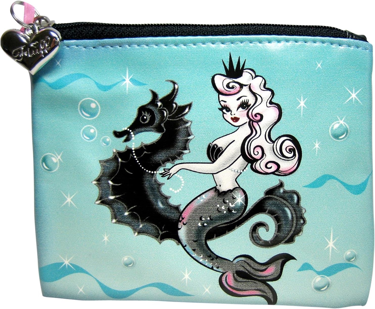 Mermaid Love - Queen Mermaid with Seahorse Flat Coin Bag