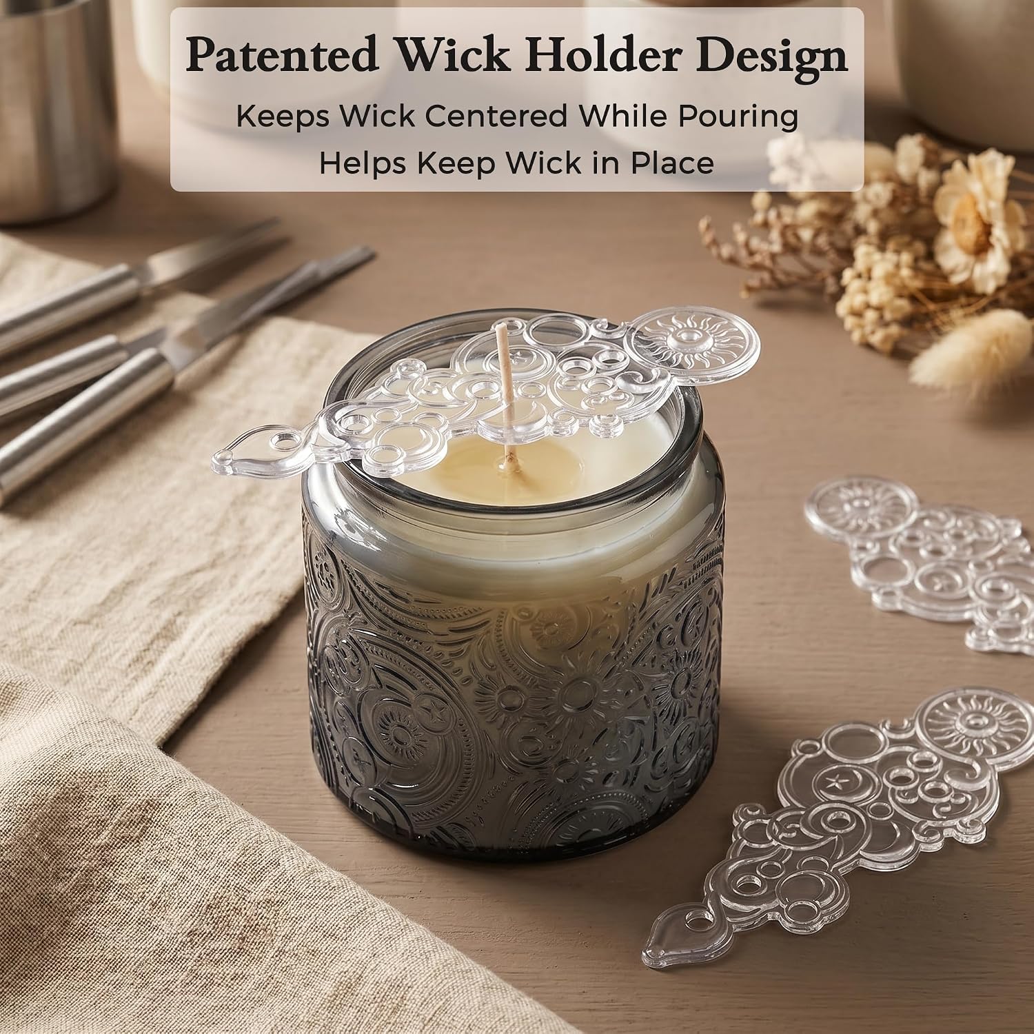 Art Secret 9 Pack 10oz Sun Moon Star Embossed Glass Candle Jars with Mirror Lid, Patented Design for Candle Making (Gray)