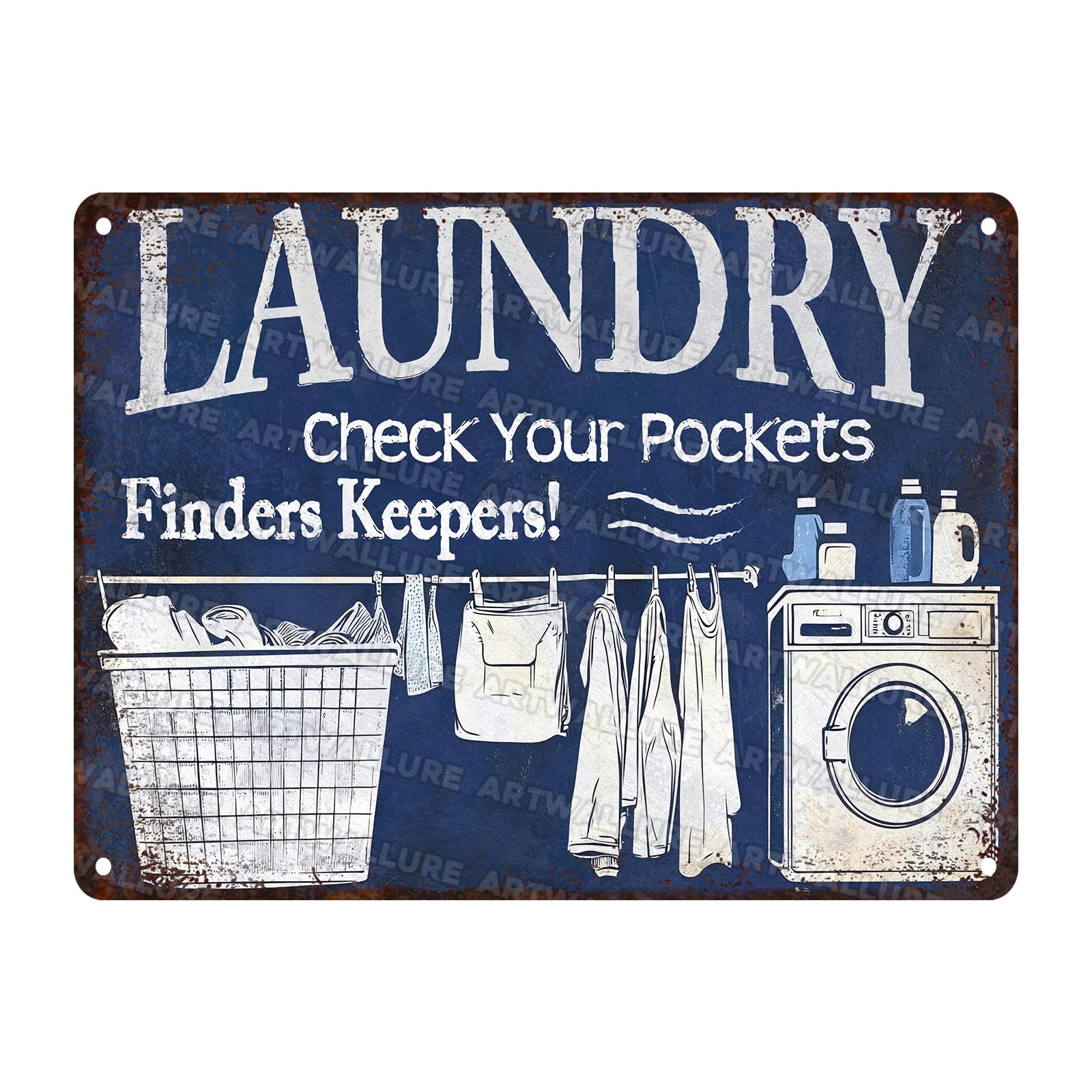 Laundry Vintage Tin Sign Check Your Pockets Metal Sign Funny Laundromat Rules Decor 12x16Inch