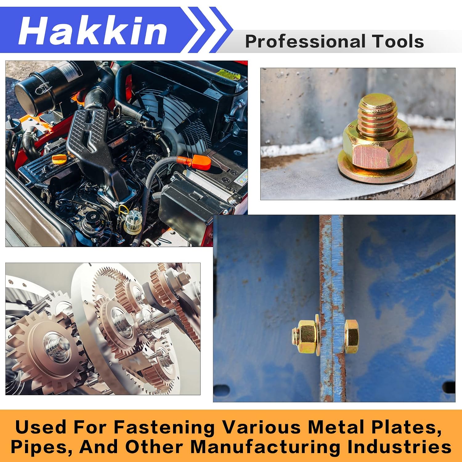 Hakkin 256PCS Bolts and Nuts Assortment Kit, 1/4-20, 5/16-18, 3/8-16 Hex Bolts Screws Nuts Flat Lock Washers Assortment Kit, Carbon Steel Machine Screws Set with Storage Case (Gold)
