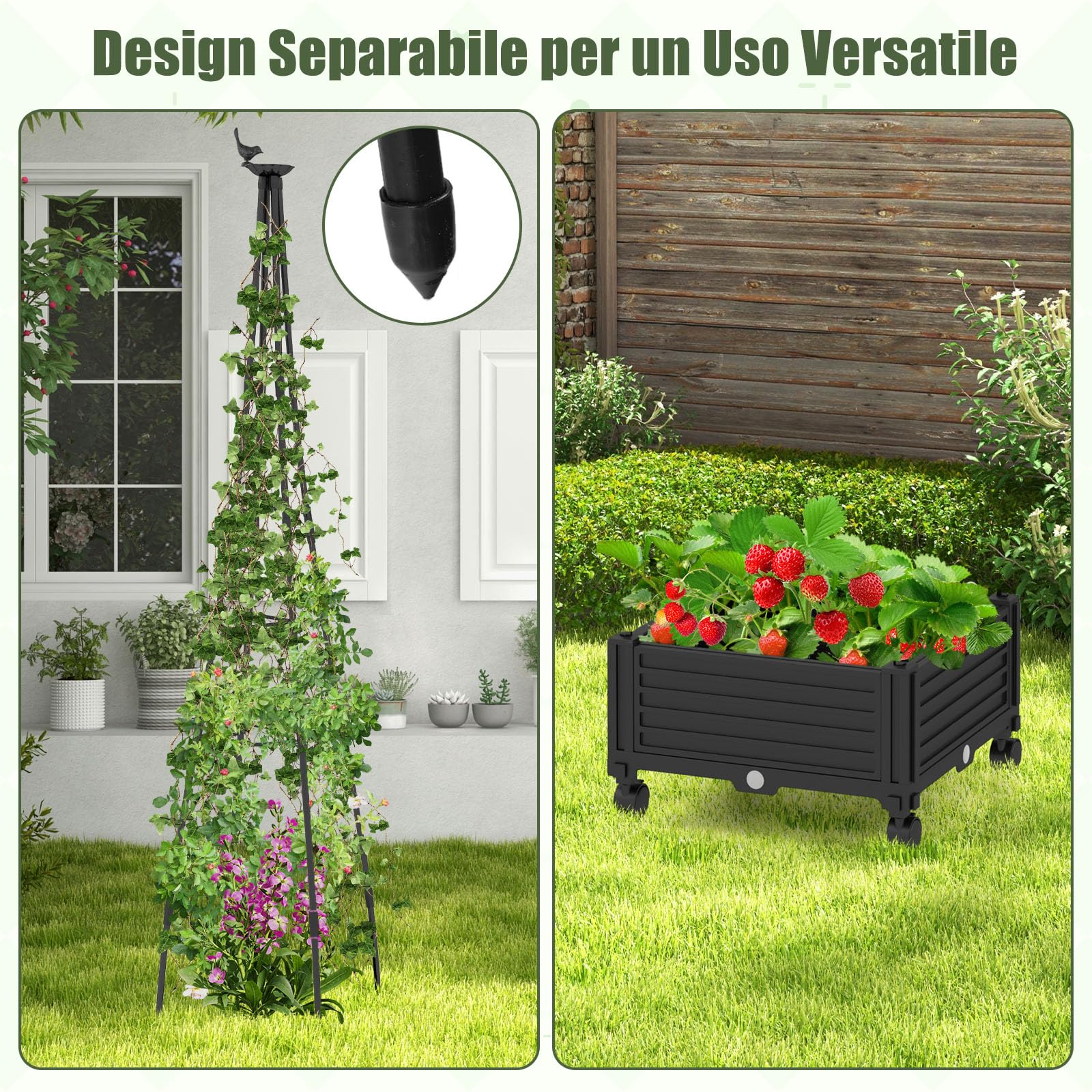 HOMASIS Fioriera da Esterno con 2 Grigliati e Tettuccio, Fioriera con Spalliera in Legno, Vasi per Piante da Esterno per Piante Rampicanti da Balcone (Arancione, 100 x 44 x 113,5 cm