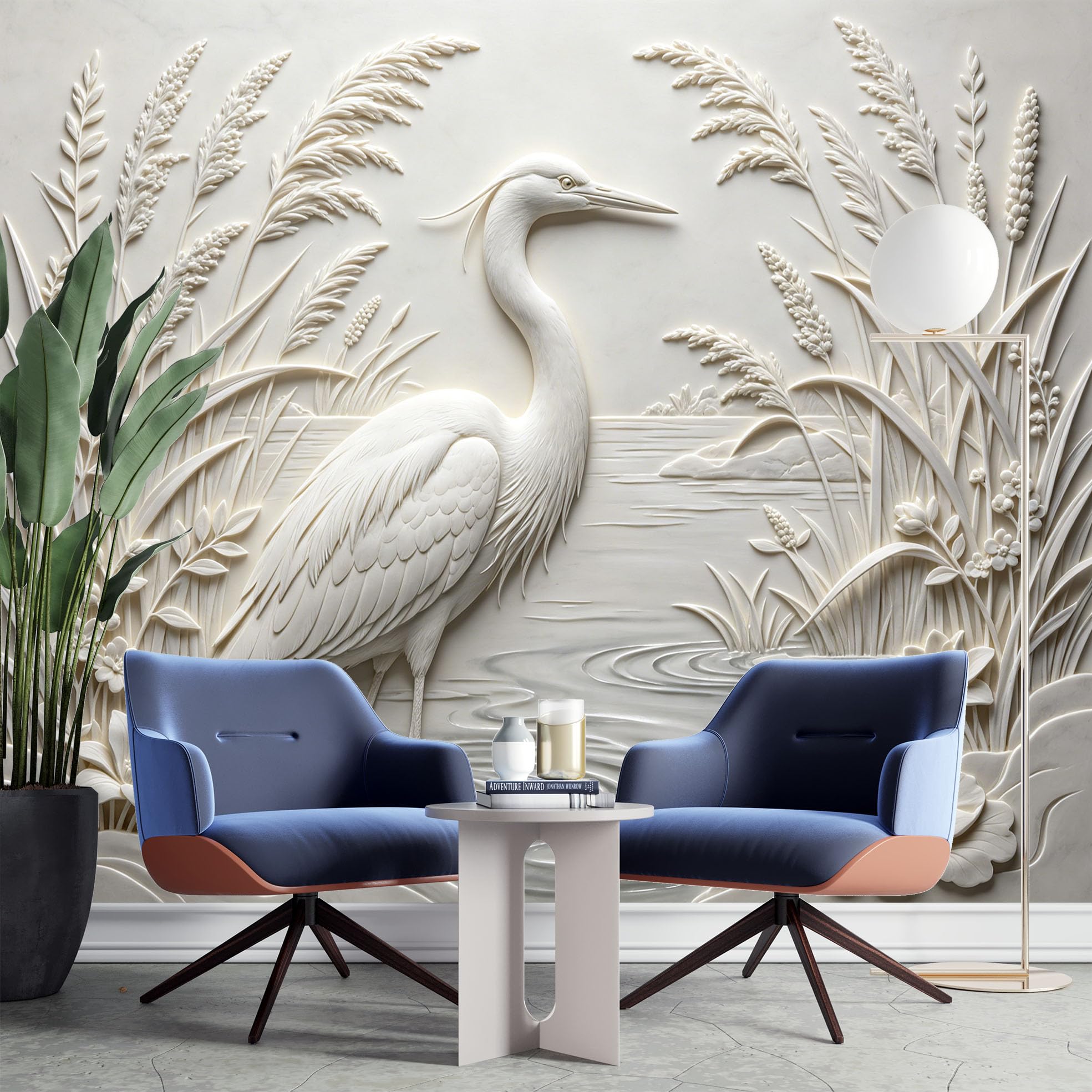 PVC Carta Parati Autoadesiva 3D con Canne Aironi in Rilievo Murale Parete 200 x 250 cm Effetto Texture in Rilievo Rimovibile Impermeabile Ideale per Soggiorno Camera Letto Decorazione Pareti.