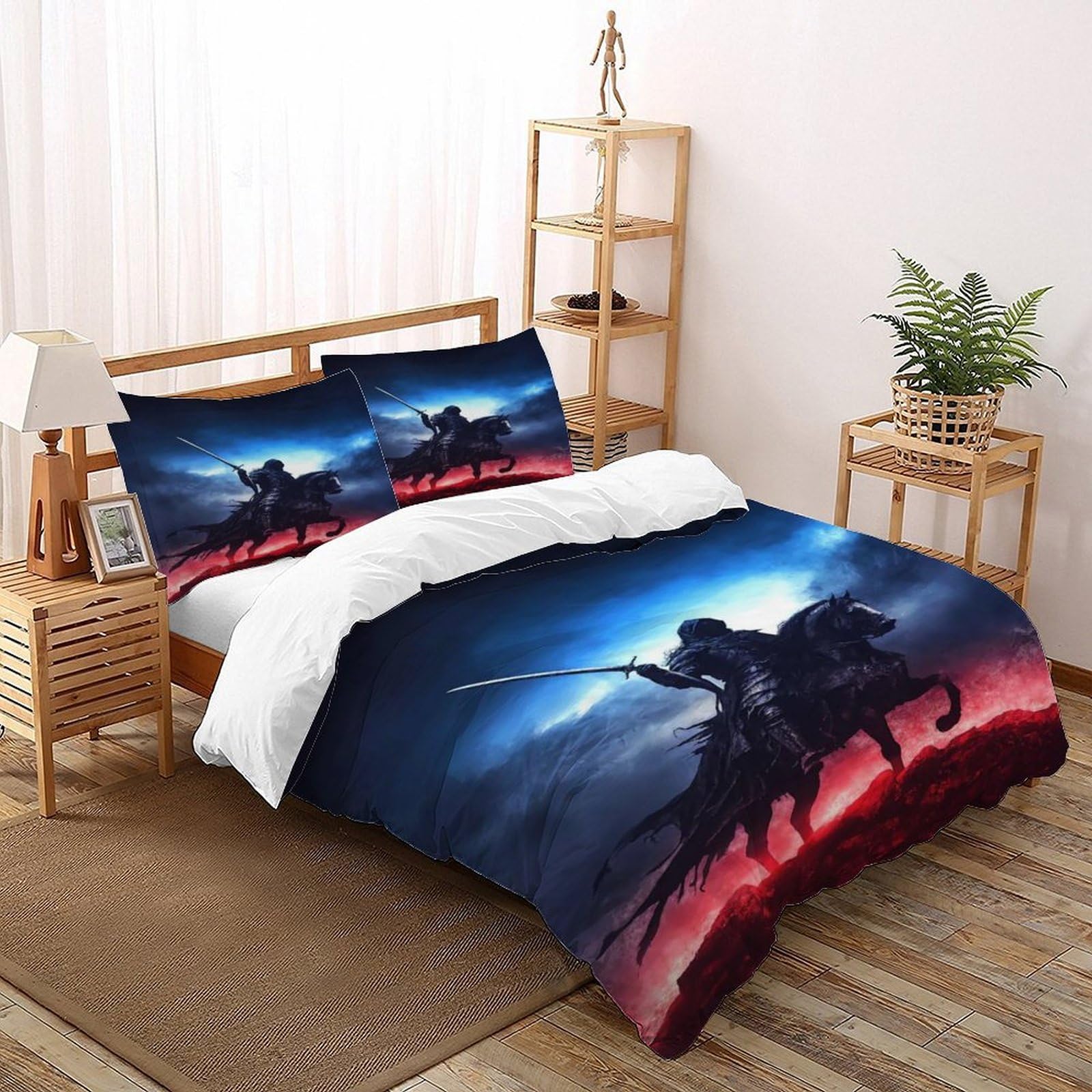 Parure de couette chevalier et épée 260x220 cm en microfibre gothique avec 2 taies