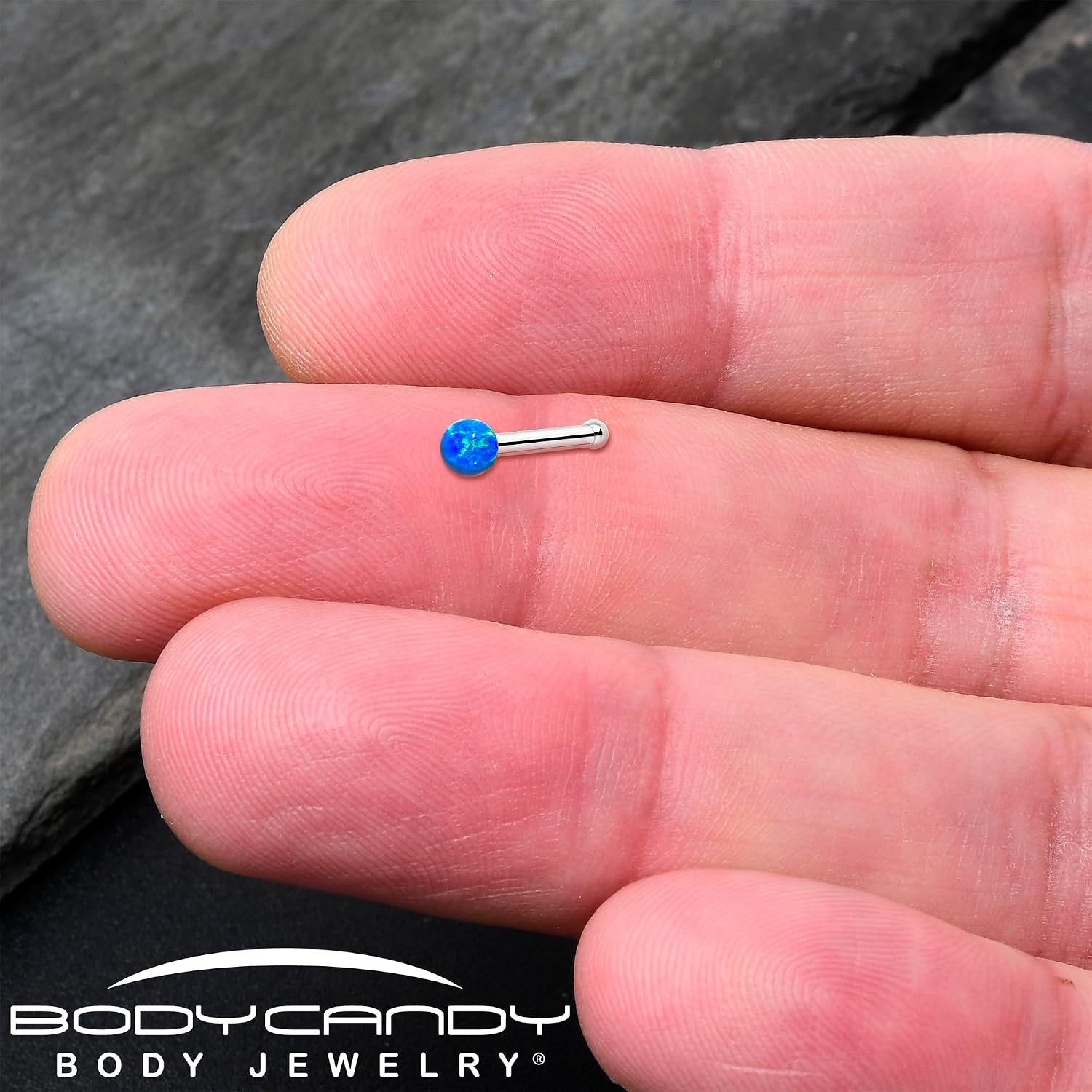 Body Candy 14k Solid Gold Nose Ring Stud with Blue Synthetic Opal - Handcrafted by Master Jeweler in USA – Real White Gold 18G 20G Nose Piercing Jewelry for Women Men