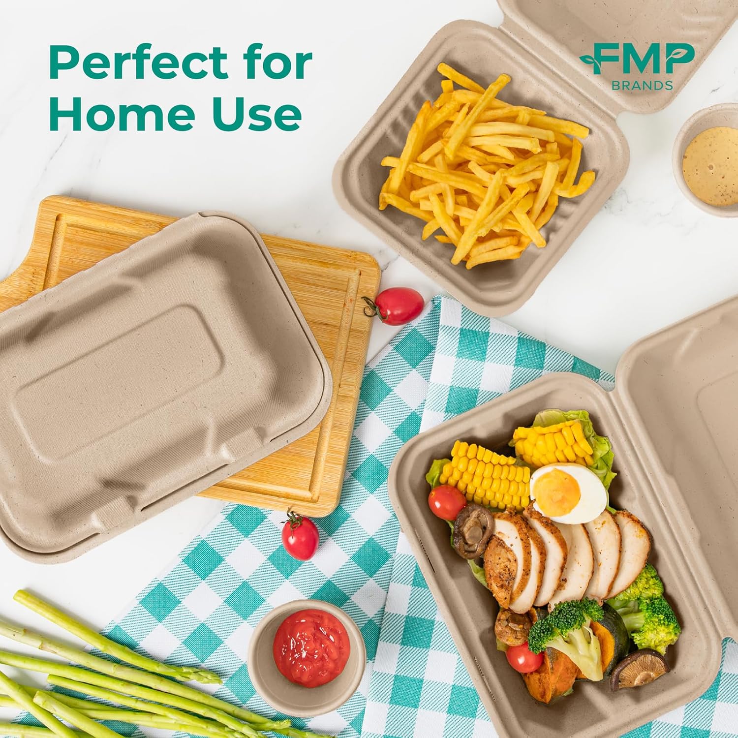 Fit Meal Prep 600 Pack 9x6 Compostable To Go Food Containers, Disposable To Go Boxes for Food, Clamshell Take Out Containers with lids, Eco Friendly Biodegradable, PFAS-Free, Bagasse, Microwave Safe