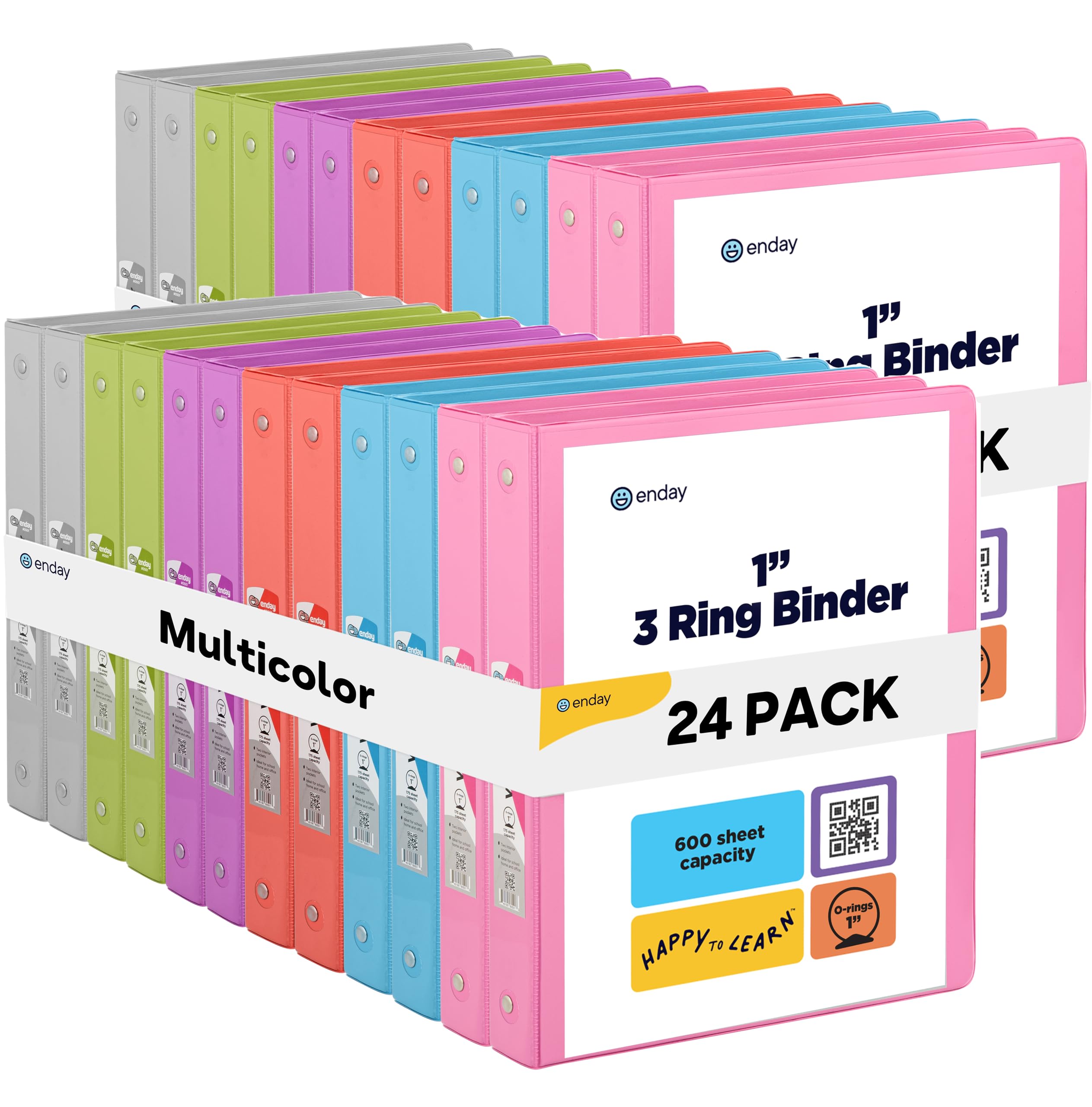 Raccoglitore a 3 anelli da 2,5 cm, con copertina trasparente da 2,5 cm, con 2 tasche interne, raccoglitori colorati per materiale scolastico, in grigio, rosa, blu, viola, verde e rosso, multicolore