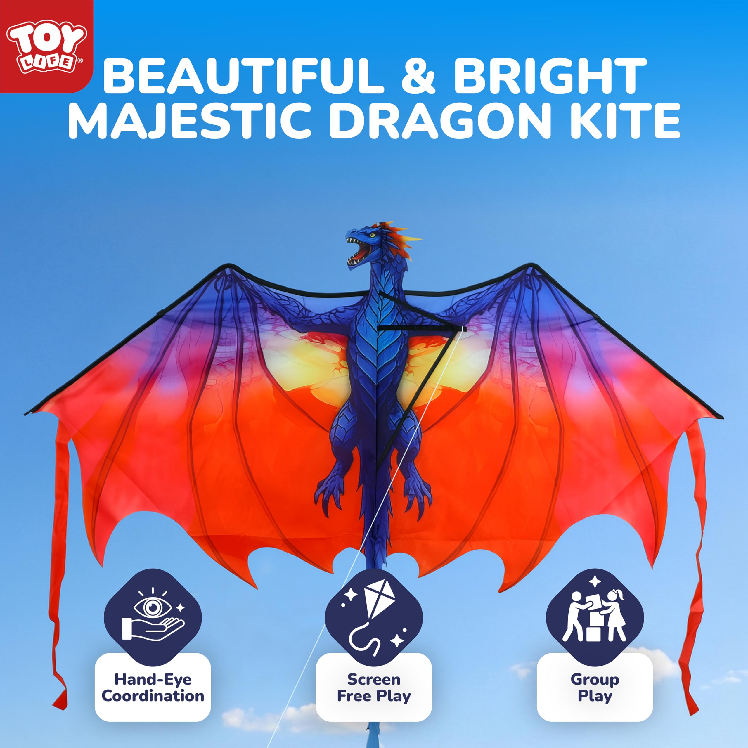 TOY Life 55.9'' Kites Easy to Fly for Kids Adults with 328.1 FT String, Beach Kite Outdoor Game Outside Toys Activity, Beach Toys for Kids, Gift for Boys Ages 4-8 - 3