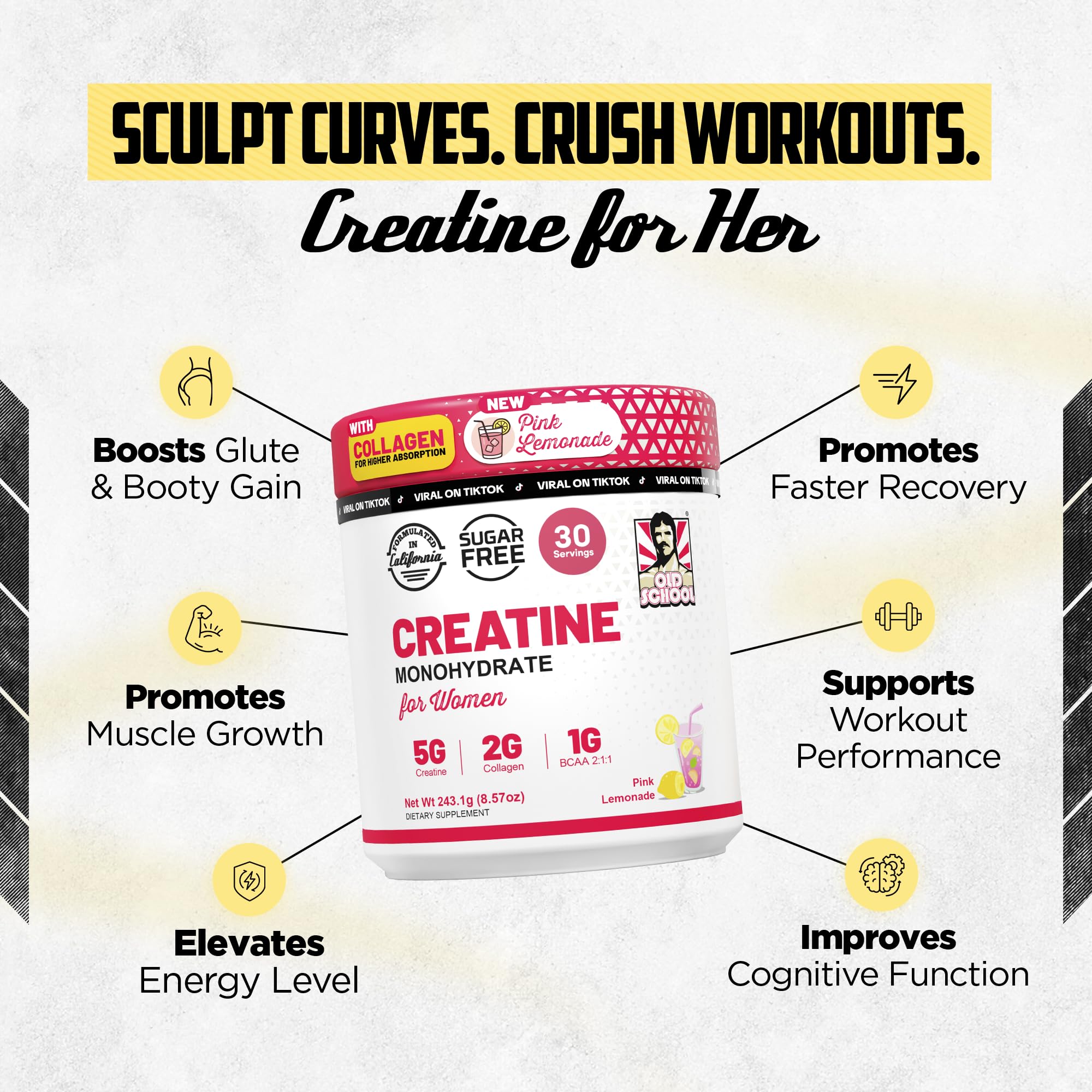 Old School Labs Creatine for Women with Collagen and BCAA, Pink Lemonade — Amazon image 3