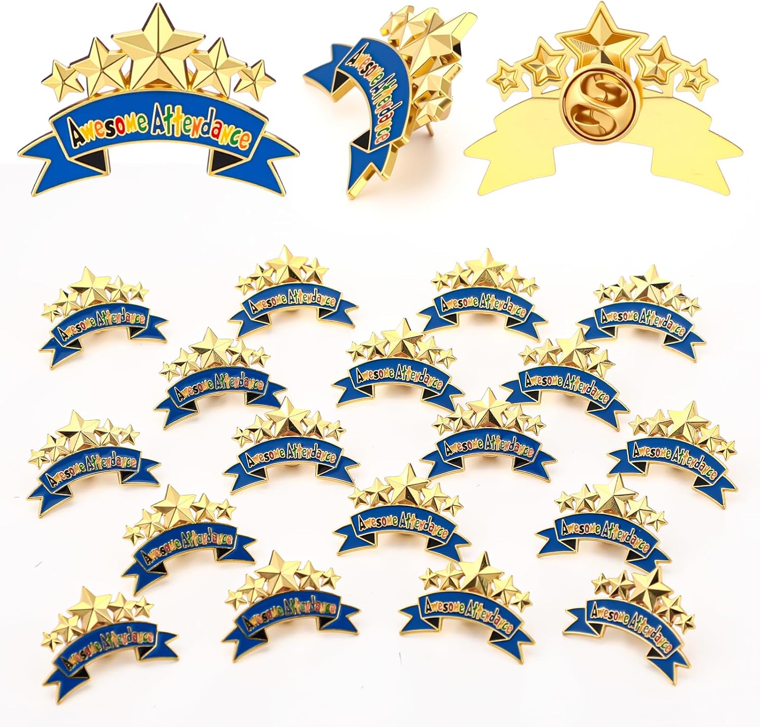 Huquary 100 Pcs Perfect Awesome Attendance Awards Awesome Attendance Star Lapel Pins Related to Attendances Chart Prizes End of School Year Gift for Student from Teacher Graduation Competition Event