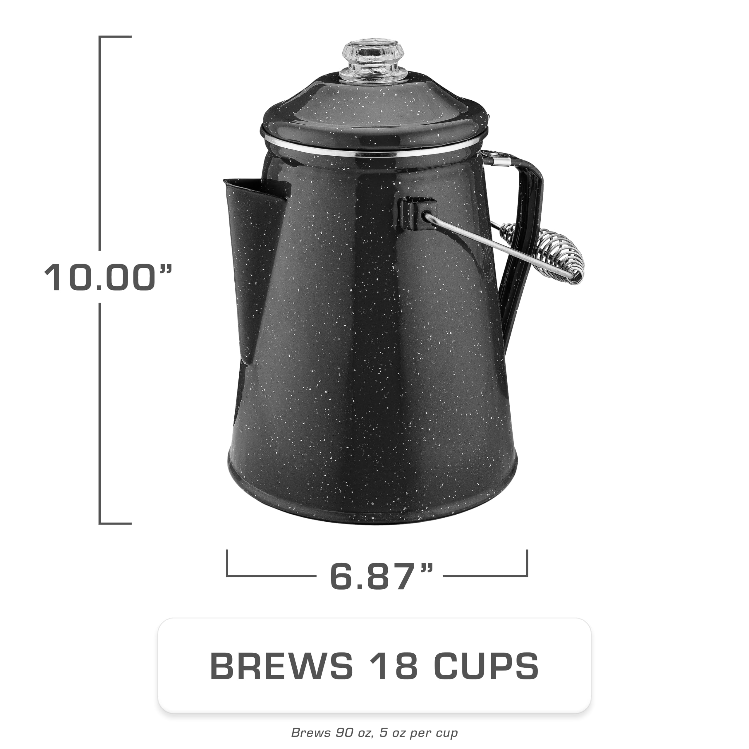 Coletti Percolador de café clásico (Negro, 18 Tazas) – Cafetera para Acampar, Cafetera con percolador – Prepara café Atrevido para Todo el Campamento – Percolador esmaltado XL