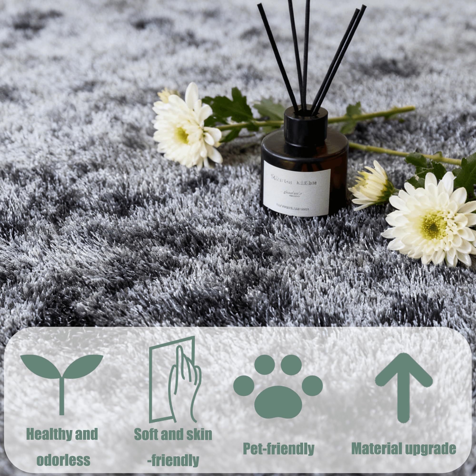 Grand Tapis de Salon 140 x 180 cm Dessous Antidérapant Tapis Shaggy Long Poil Facile à Nettoyer pour Chambre à Coucher, Salon, Crèche, Gris Foncé