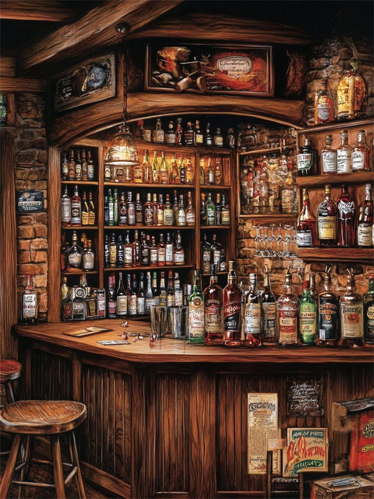 Malowanie po numerach dla dorosłych wzór retro, bar malowanie według numerów, zestawy płócienne bez ramy, kolorowe obrazy akrylowe DIY z pędzlami i farbą akrylową, wystrój domu, prezenty dla mężczyzn