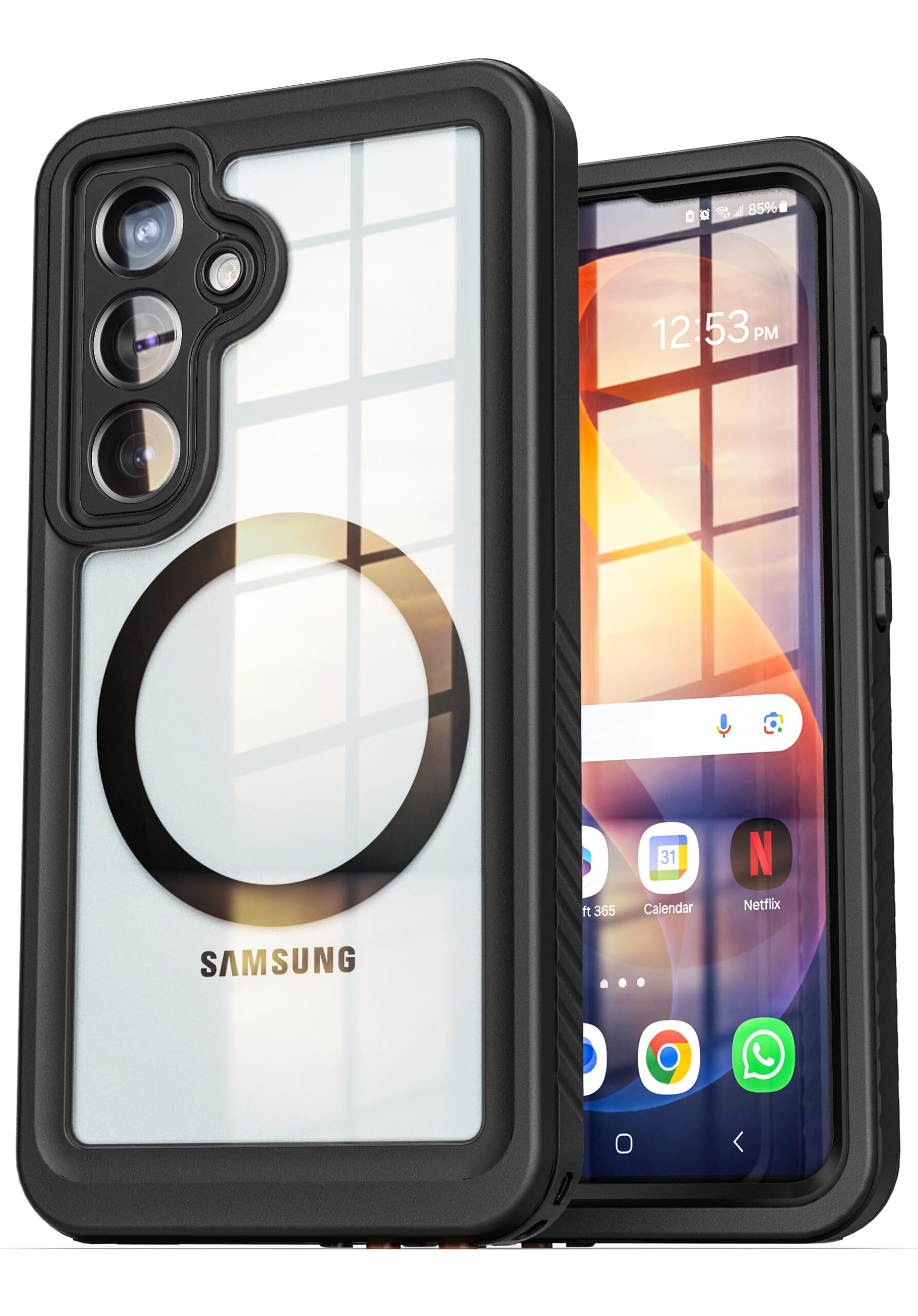 ENCASED Waterproof Case Designed for Samsung Galaxy S26 (IP68) Full Body Protective Phone Case with Screen Protector Built-in (Clear/Black)