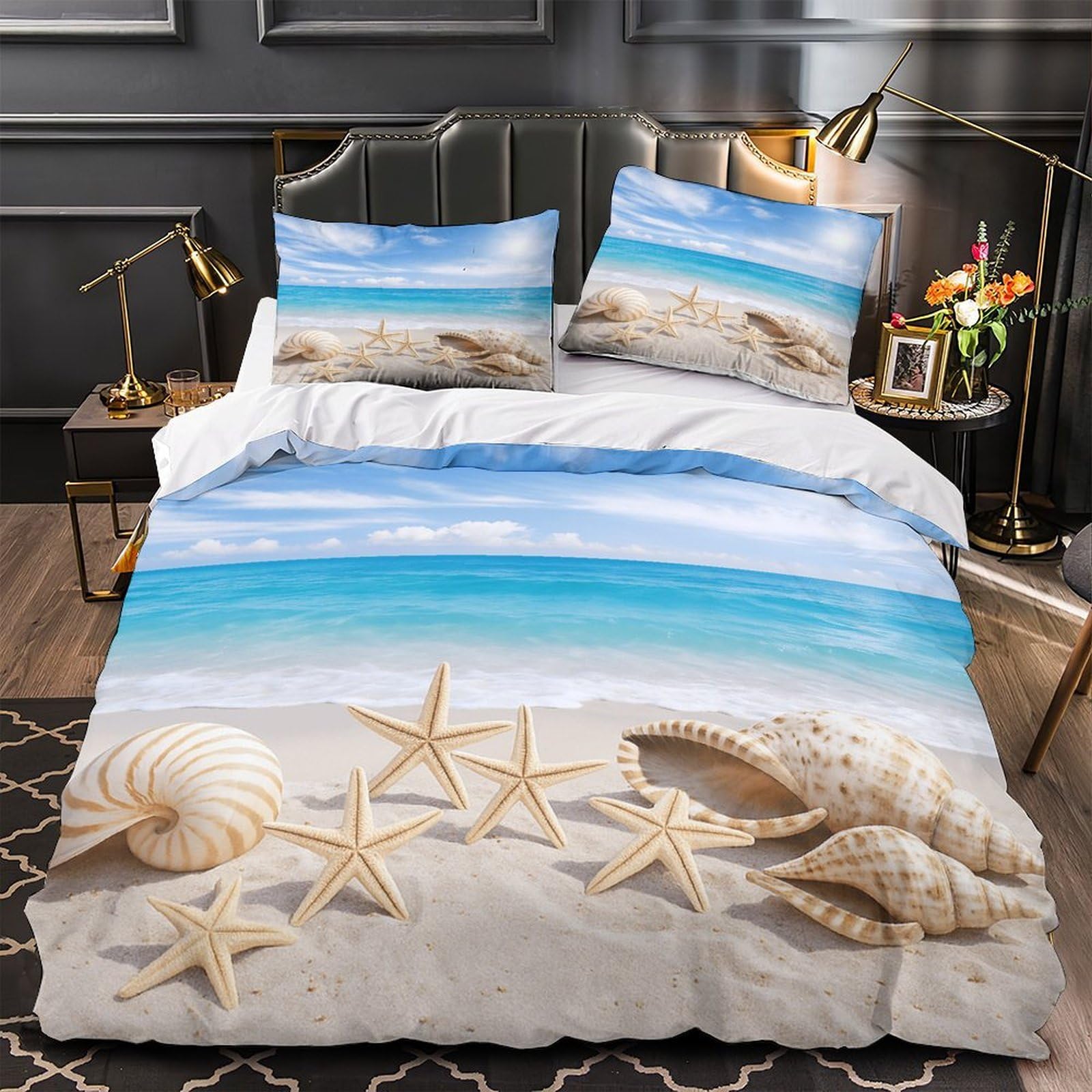Parure de lit coquillages de plage imprimé 3D haute qualité en microfibre douce et résistante