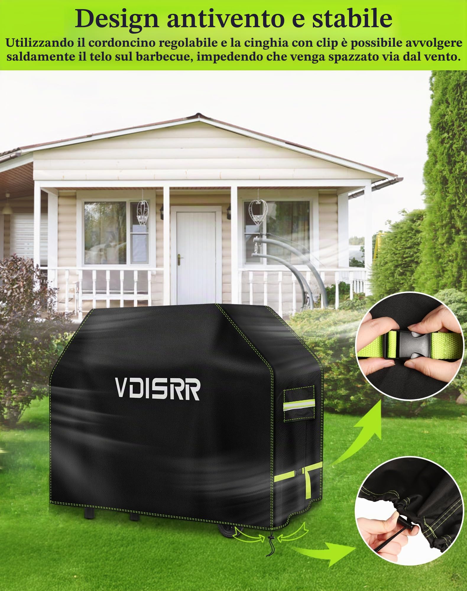 VDISRR Copertura Barbecue da Esterno, Tessuto Oxford 600D Resistente Telo Impermeabile 117 x 66 x 117 cm Copri Barbecue da Esterno per BBQ Grill Antivento UV Polvere Neve