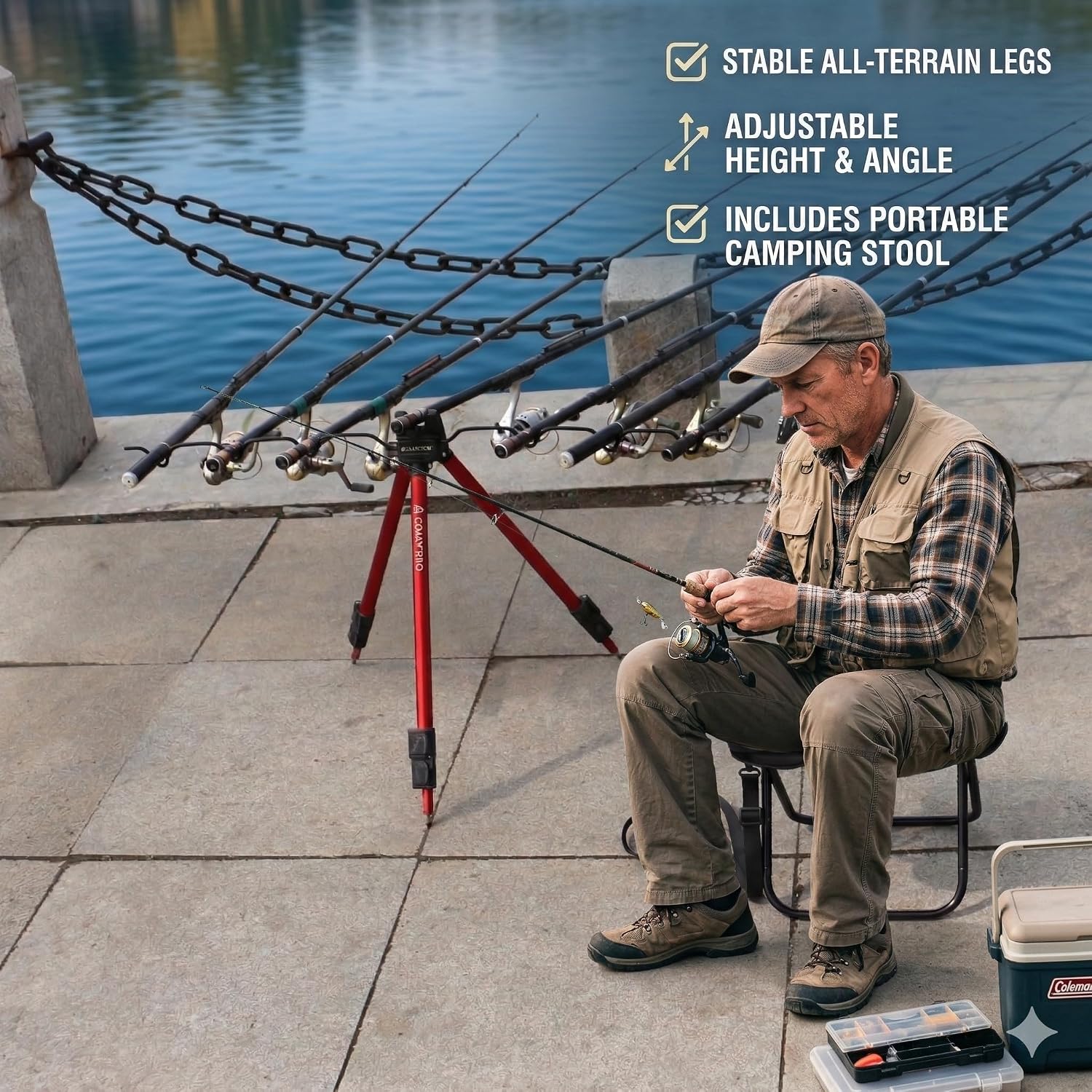 Portable Folding Stool for Adults, 10" Lightweight Collapsible Camp Seat, XL Heavy Duty 440lbs, Folding Purse Chair with Crossbody Shoulder Strap & Phone Mesh Pocket for Gardening, Fishin - Black