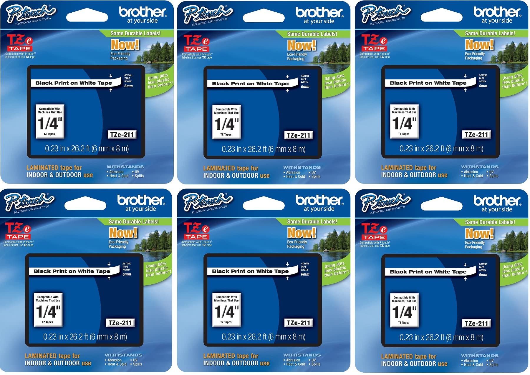 Amazon.com: Brother Genuine P-Touch 6-Pack TZe-211 Laminated Tape