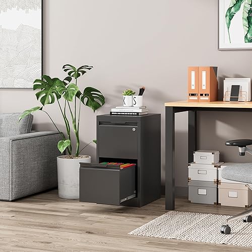 Miniatura 2 de Archivador de 2 cajones, archivadores verticales de metal con cerradura para oficina en casa, archivador de bloqueo para archivos A4/Legal/Carta