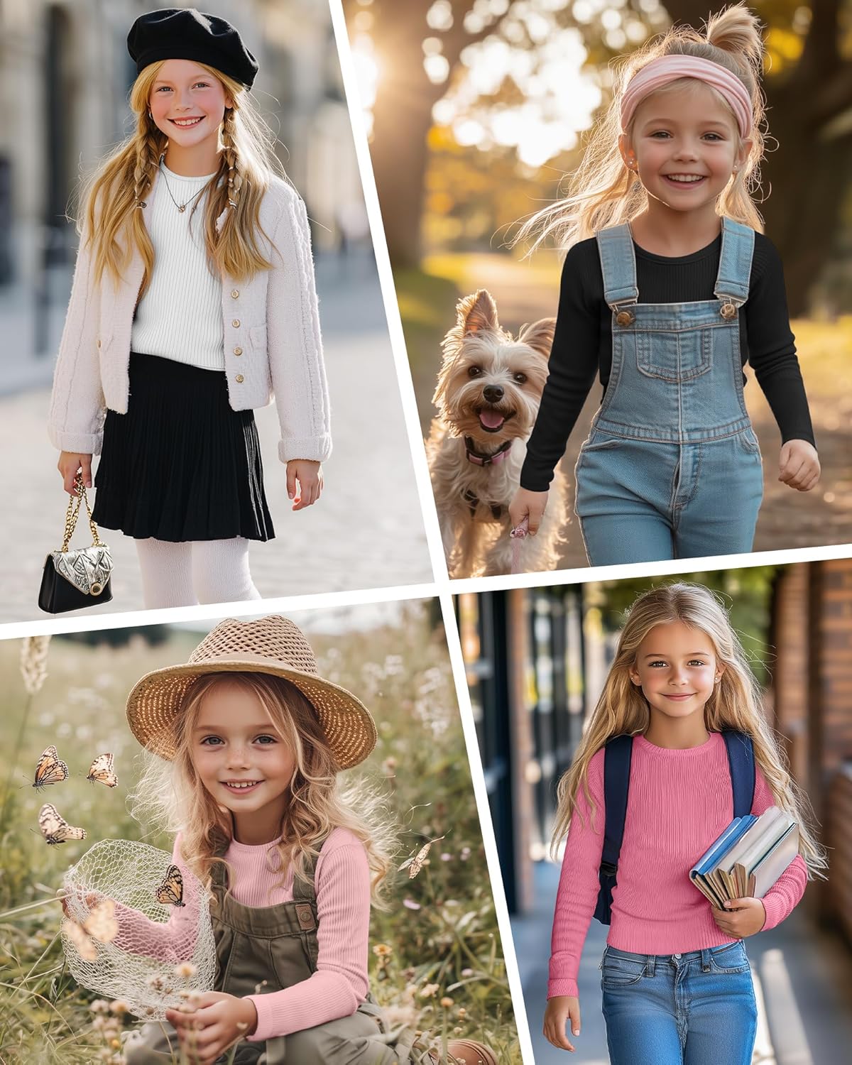 4 Pack Girls Long Sleeve Shirts Ribbed Knit Cotton Crewneck Tops Slim Fit Soft Casual Kids Base Layer Undershirts - Image 2