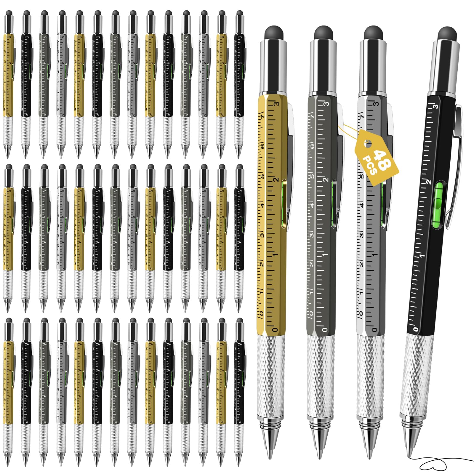 HOFASON Lot de 48 stylos multifonctions pour homme et adulte | Cadeaux de Noël en vrac pour hommes et adultes, stylos multi-outils 6 en 1, prix de fête pour adultes