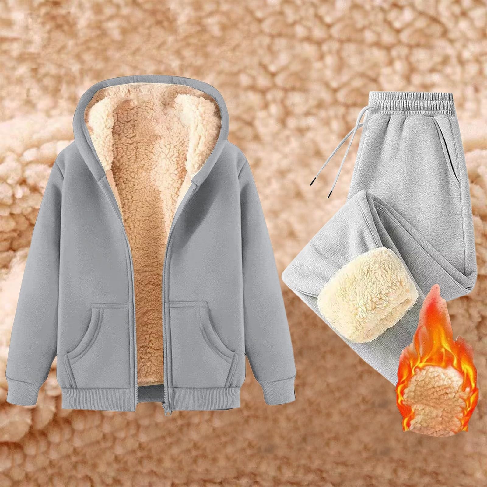 Sweat-Shirt épais en Velours pour Femme, Pantalon de survêtement, Sweat-Shirt à Capuche et Fermeture éclair, Hiver