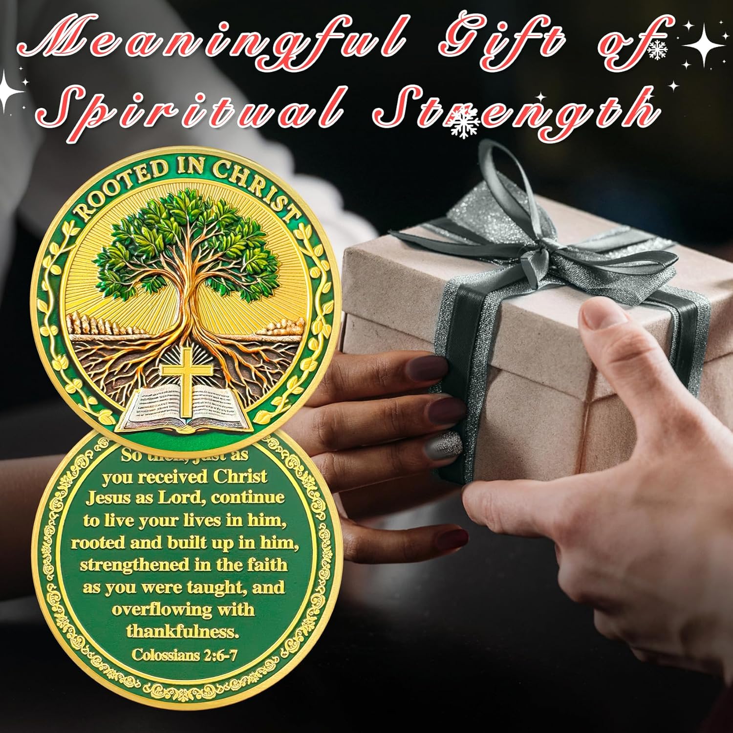 ASmileIndeep 10Pcs Tree of Life Christian Challenge Coin – Rooted in Christ Coin Bible Verse Colossians 2:6-7 Jesus Religious Token - Faith and Strength Coin Good Luck Christian Inspirational Gift (A)