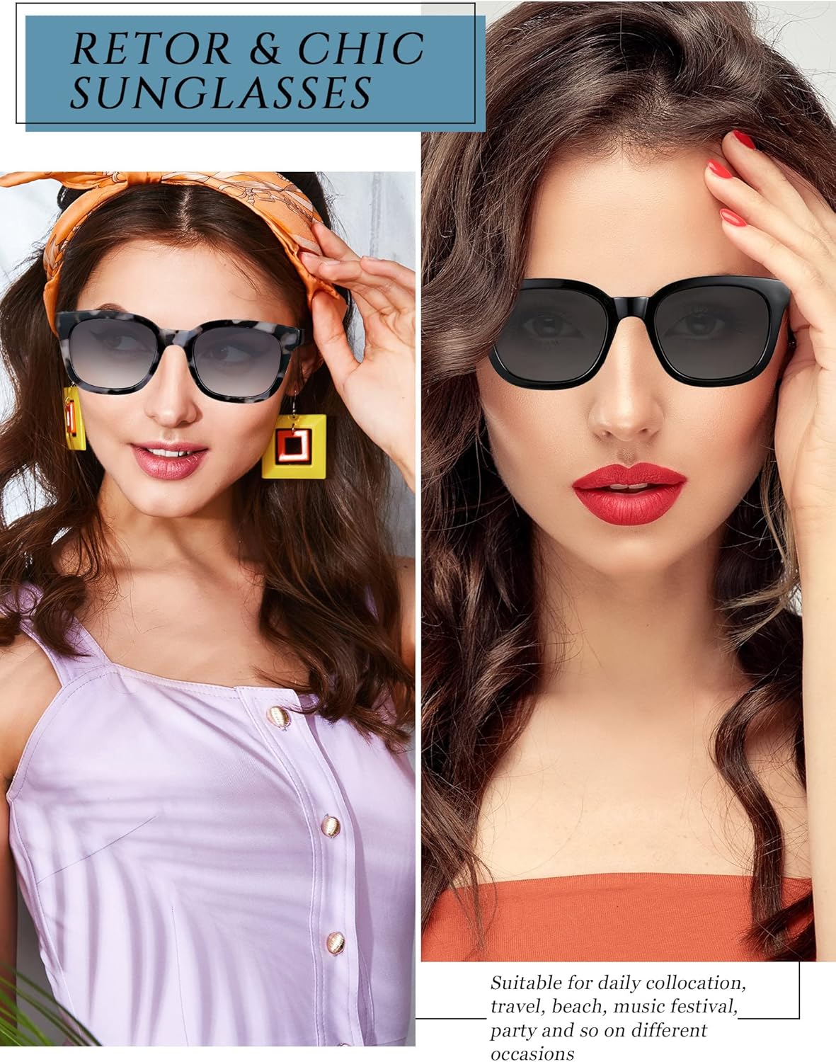 Xuhal 4 Pairs Polarized Sunglasses for Women Men Classic Square Trendy Sunglasses for Women Boys Girls UV Protection Lens Sunnies Vintage Eyewear Retro Trendy Shades Sun Glasses, 4 Styles - Image 5