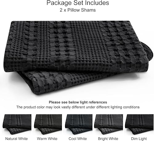 Miniatura 5 de PHF - Paquete de 2 fundas de almohada de 100% algodón, punto gofre, sin relleno, elegantes fundas decorativas para cama, sillón y sofá, 26 x 26