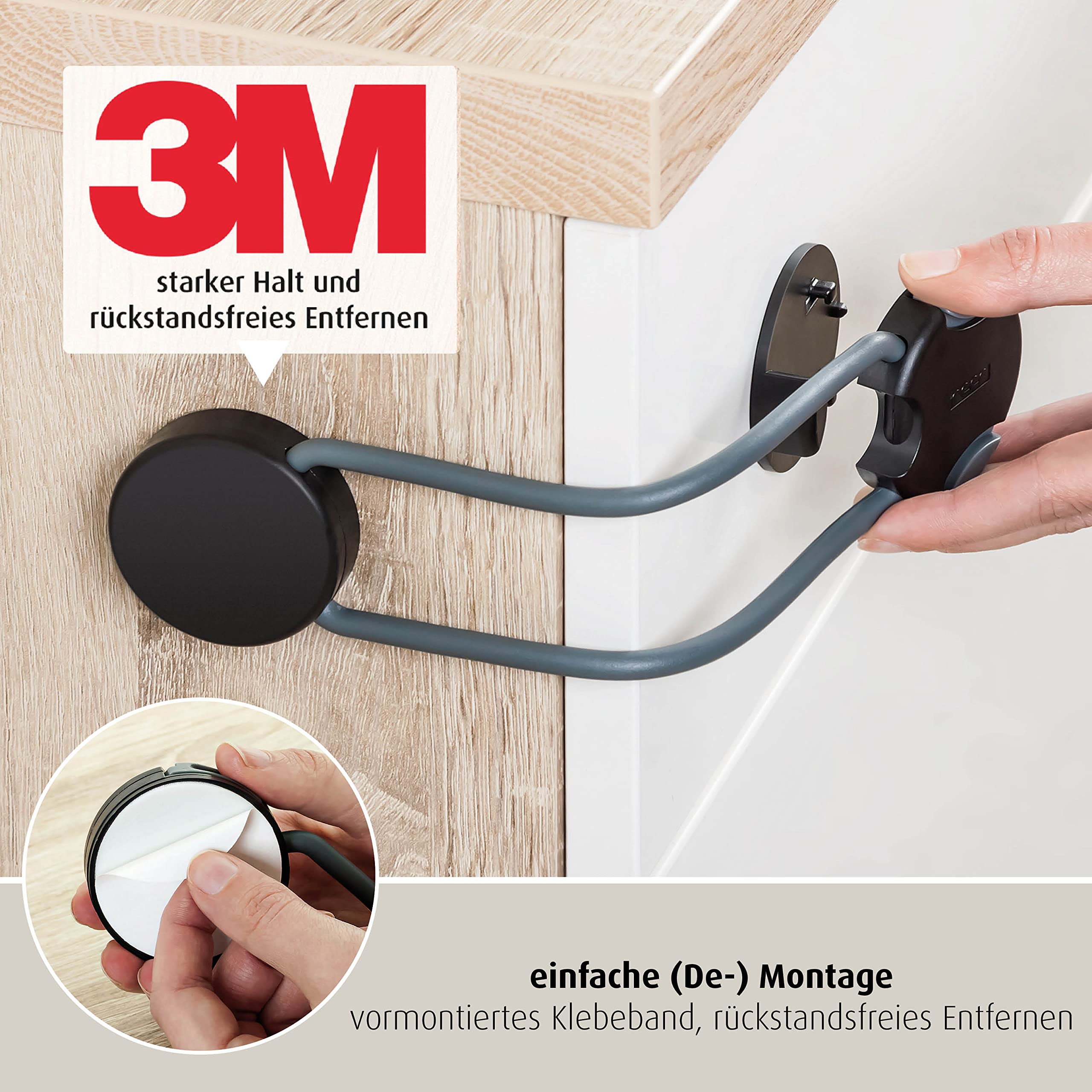 reer Multi-Safety 1 Piece Child Lock for Cupboard Drawer and More by Swabian Child Safety Experts, White, Charcoal - Image 3