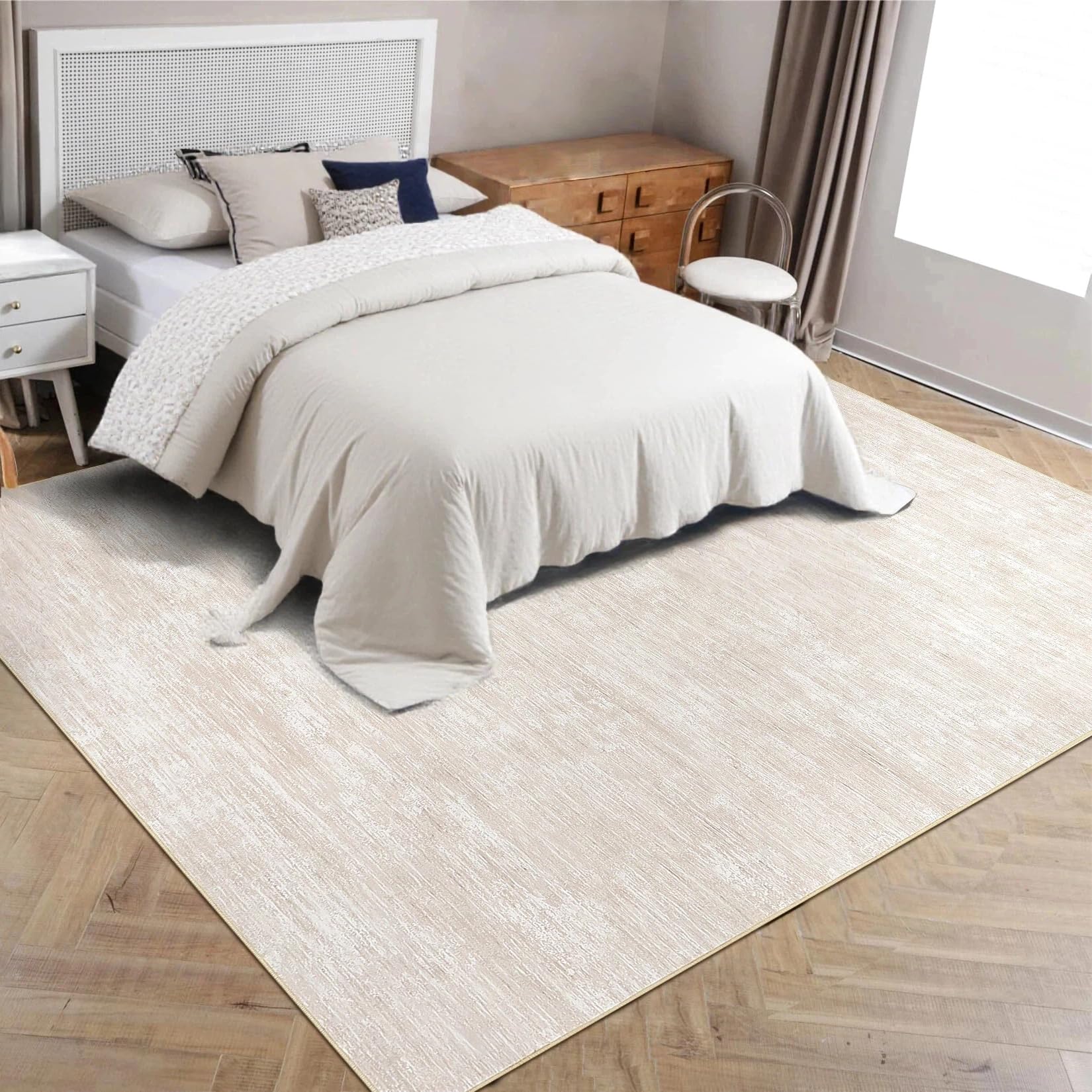 LuxFocus Waschbarer Teppich Wohnzimmer 240x340 cm, Moderner Unifarbener Schlafzimmerteppich, Unifarbenes Design mit Textur, Rutschfester Kurzflor-Teppich für Kinderzimmer Büro Esszimmer, Beige