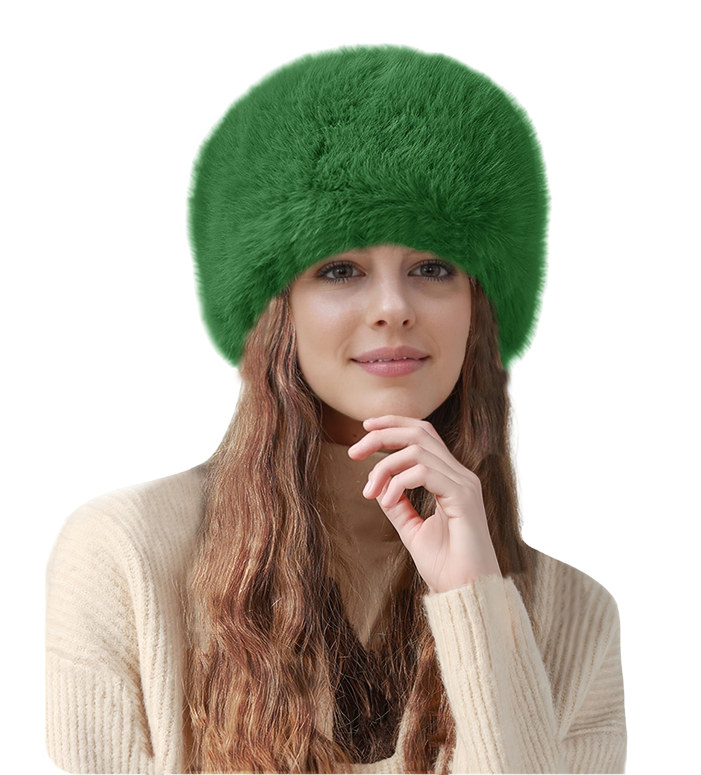 Lina & Lily Women's Winter Cossack Hat Russian Style Long Pile Faux Fur (Emerald Green)