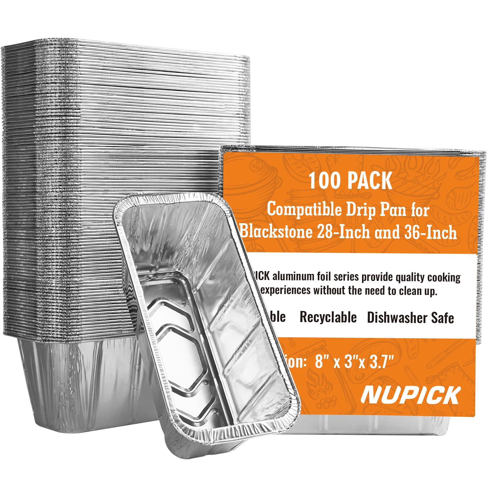 NUPICK 100 Pack Grease Cup Liners for Blackstone 17"/28"/36" Griddle, Drip Pan Liners for Blackstone 5017, Disposable Aluminum Foil Drip Pan Liner