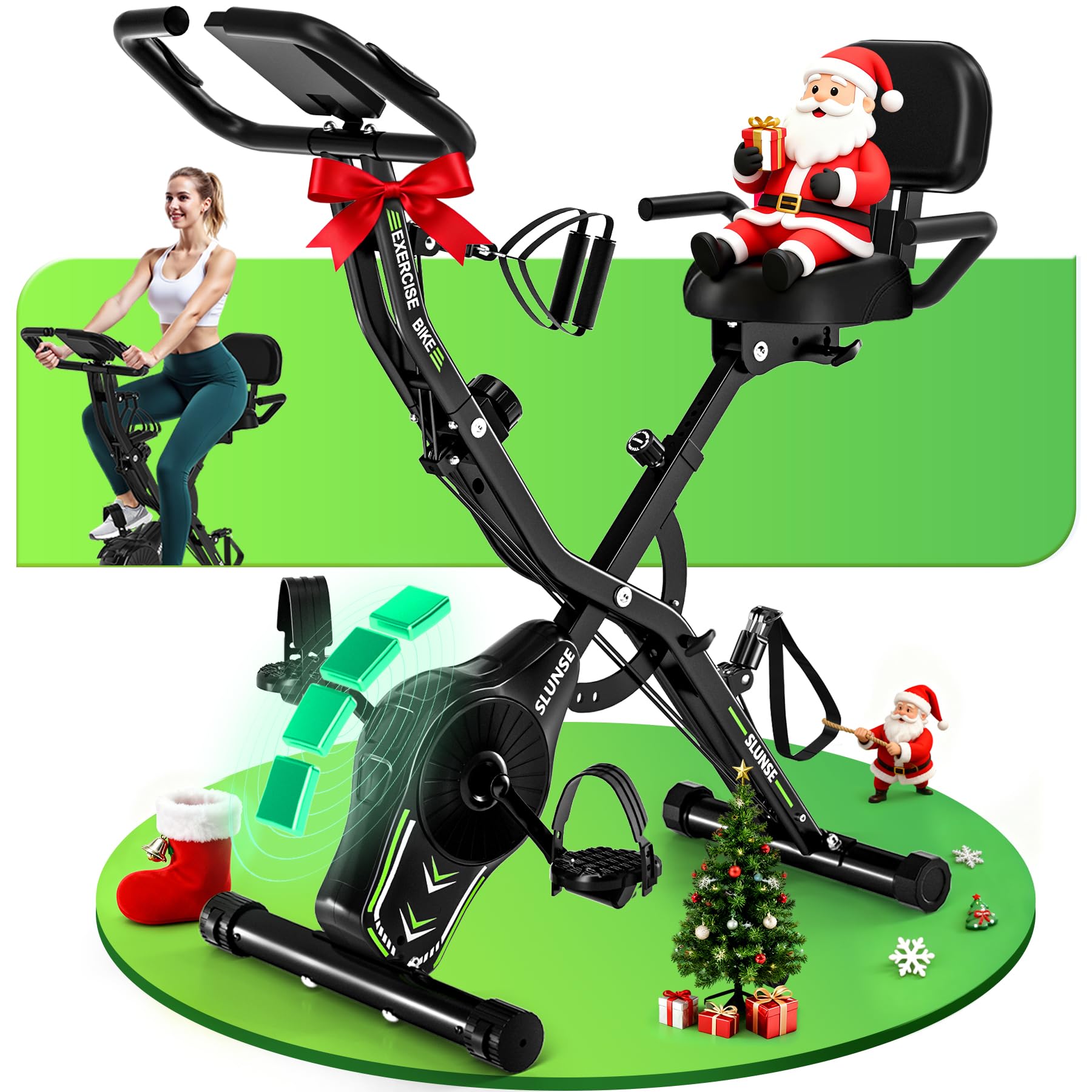 Heimtrainer Fahrrad, SLUNSE Neues 5-in-1 Hometrainer Fahrrad Klappbar, Ergometer Heimtrainer mit 16-fach Magnetwiderstand, Leise & Bequem, LCD-Display, Belastbar bis 160kg, Home Trainer